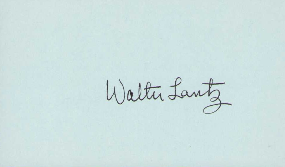 Walter Lantz signature: Creator cartoonist of Woody Woodpecker Certificate of AuthenticityEVERY item in this auction comes with at minimum one fully illustrated and serial numbered COA signed by the worlds leading authentica