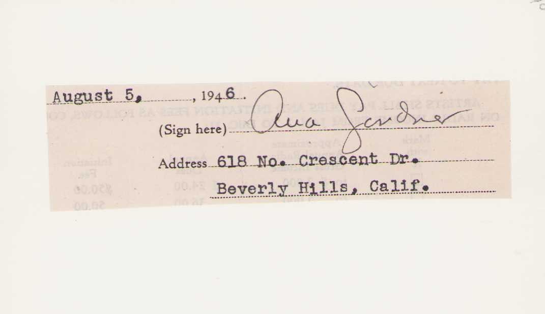 Ava Gardner signature (1 of 1)