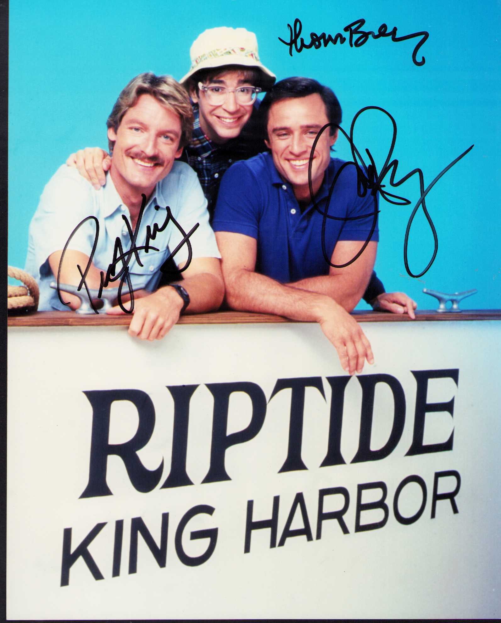 Rip Tide cast signed photograph: TV cast signed by all three stars Perry King, … Certificate of AuthenticityEVERY item in this auction comes with at minimum one fully illustrated and serial numbered COA signed by the worlds leading