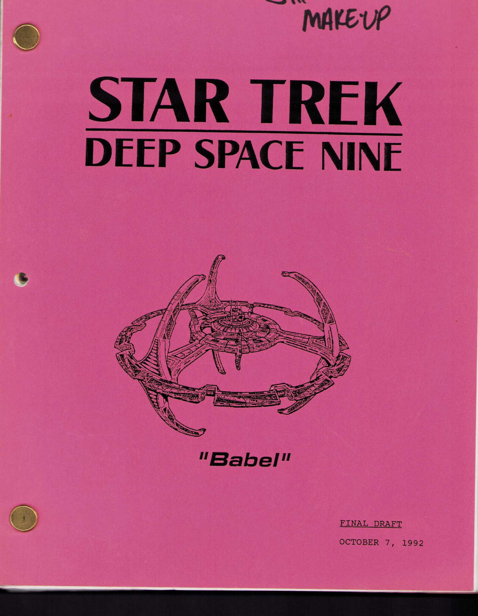 Star Trek Deep Space Nine script: An original Star Trek Deep Space Nine script set used by the head makeup artist Certificate of AuthenticityEVERY item in this auction comes with at minimum one fully illustrated and serial numbered CO