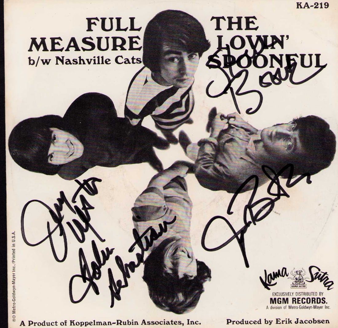 Lovin Spoonful signed 45rpm record sleeve: A rare picture sleeve 45rpm and record signed by the band incl leader John Sebastian Certificate of AuthenticityEVERY item in this auction comes with at minimum one fully illustrated and serial number