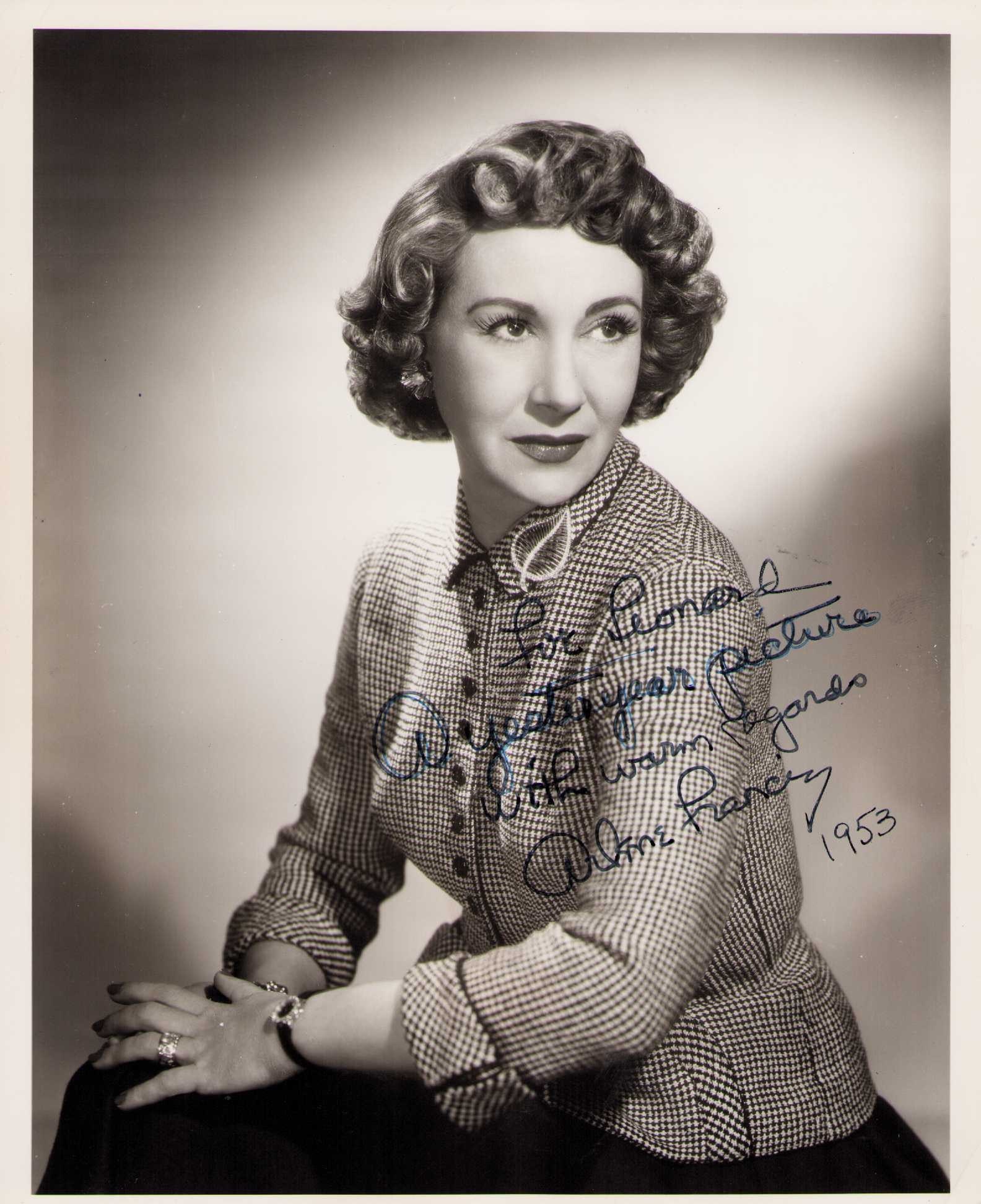 Arlene Francis signed photograph: A vintage sepia toned signed 8x10 of the scarce signer actress Francis Certificate of AuthenticityEVERY item in this auction comes with at minimum one fully illustrated and serial numbered COA signed