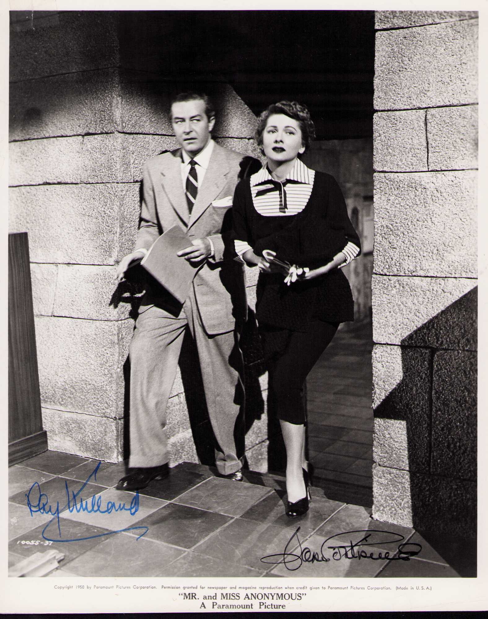 Joan Fontaine and Ray Milland signed photograph: A vintage still signed by both stars Certificate of AuthenticityEVERY item in this auction comes with at minimum one fully illustrated and serial numbered COA signed by the worlds leading authenticato
