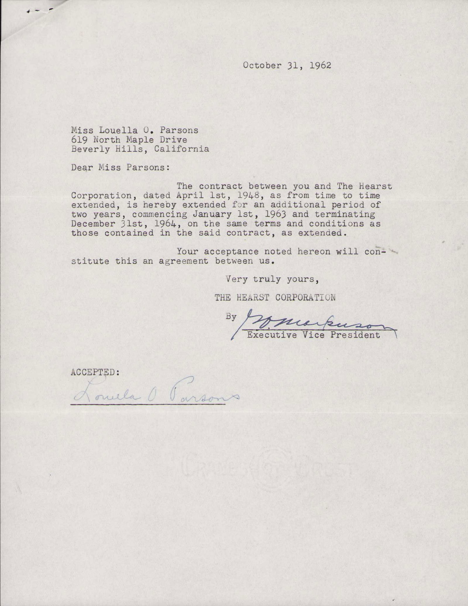 Louella Parsons signed contract: A one page contract signed by the gossip columnist and actress for her radio show historic ! Certificate of AuthenticityEVERY item in this auction comes with at minimum one fully illustrated and seria