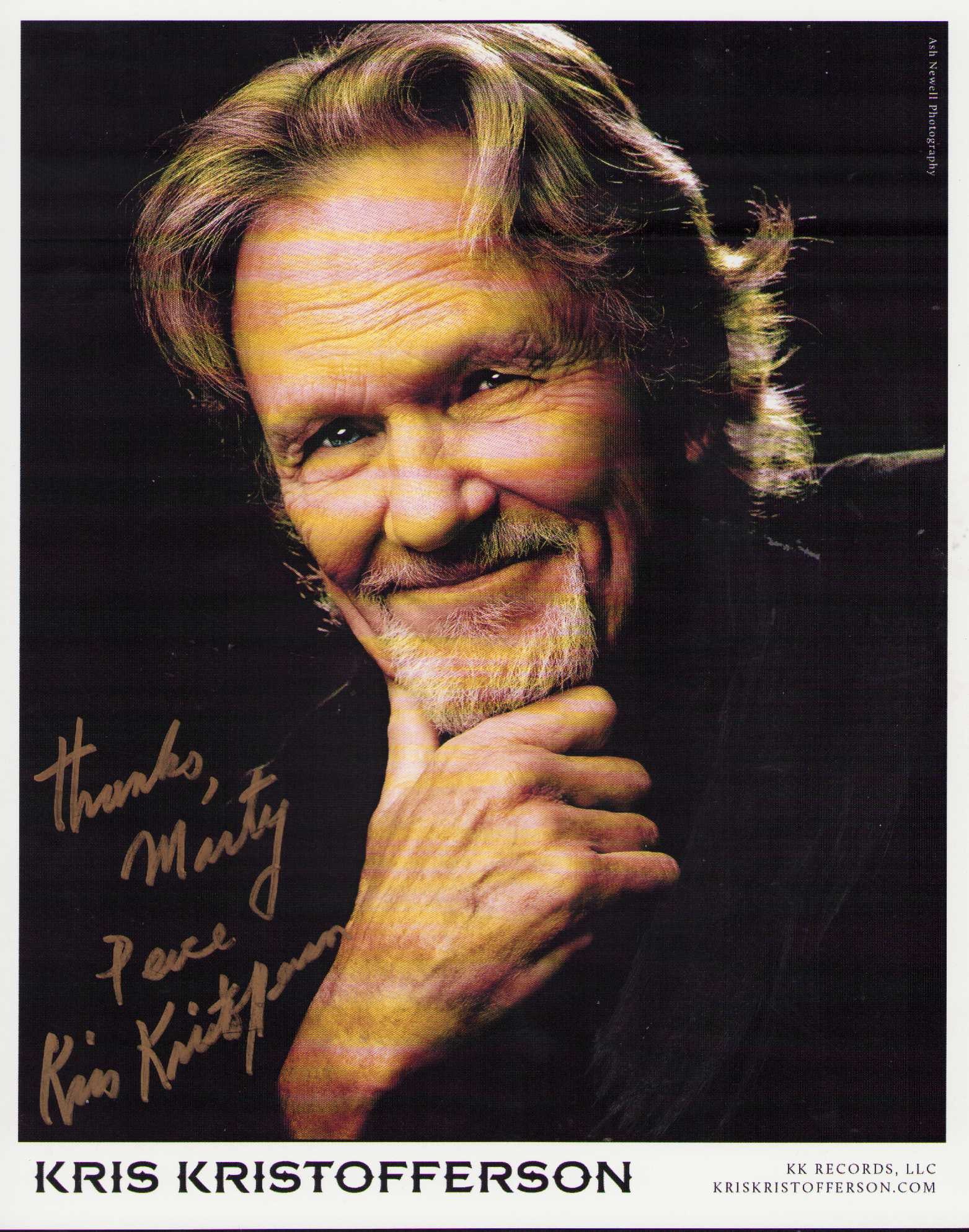 Kris Kristofferson signed photograph: Recently deceased legend of music and acting signed 8x10 Certificate of AuthenticityEVERY item in this auction comes with at minimum one fully illustrated and serial numbered COA signed by the worlds