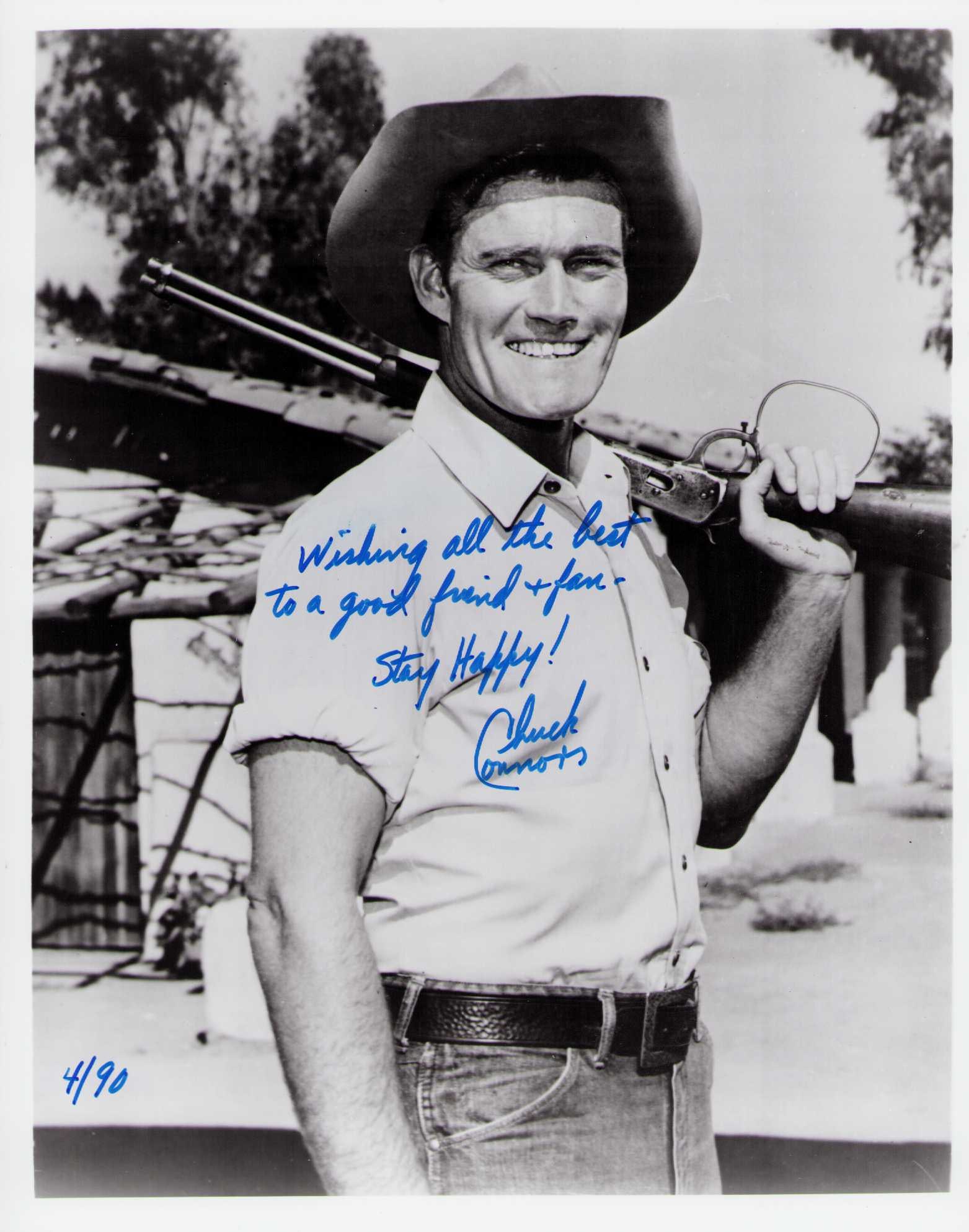 Chuck Connors signed photograph: A wonderful Rifleman signed still with long inscription Certificate of AuthenticityEVERY item in this auction comes with at minimum one fully illustrated and serial numbered COA signed by the worlds l