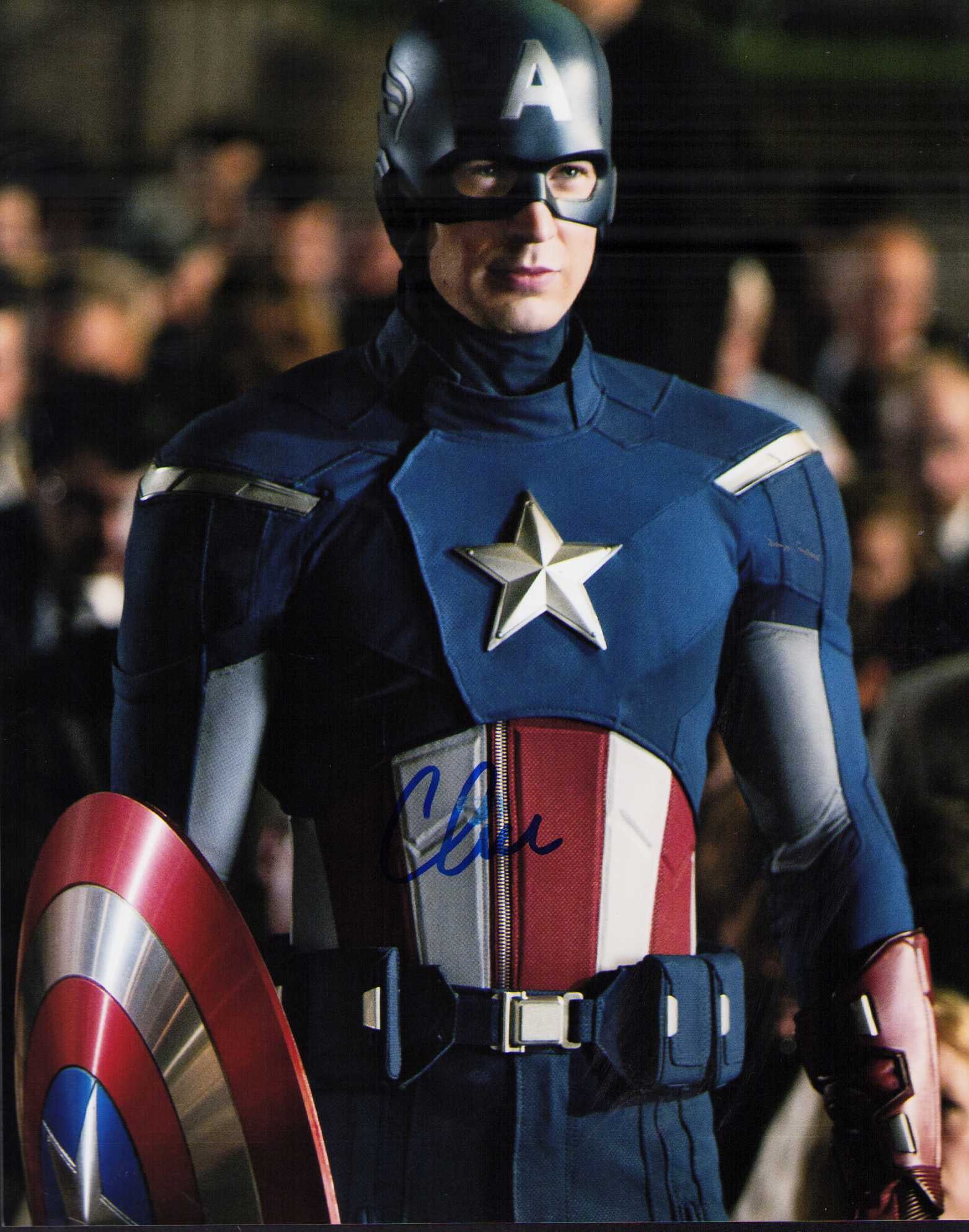 Chris Evans signed photograph: As Captain America signed 8x10 photograph Certificate of AuthenticityEVERY item in this auction comes with at minimum one fully illustrated and serial numbered COA signed by the worlds leading authent