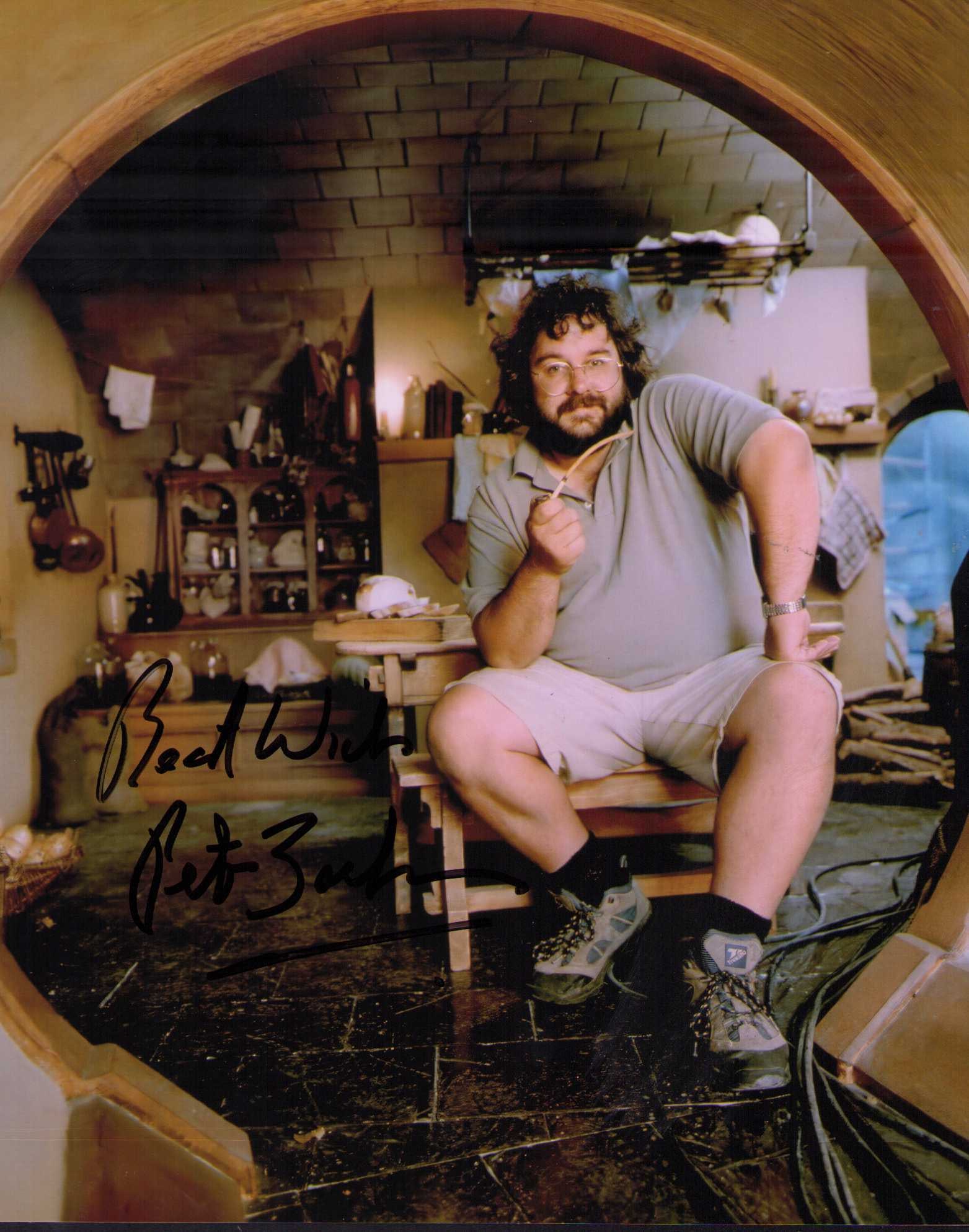 Peter Jackson signed photograph: A scarce Lord of the Rings Director shot on set signed 8x10 photograph Certificate of AuthenticityEVERY item in this auction comes with at minimum one fully illustrated and serial numbered COA signed