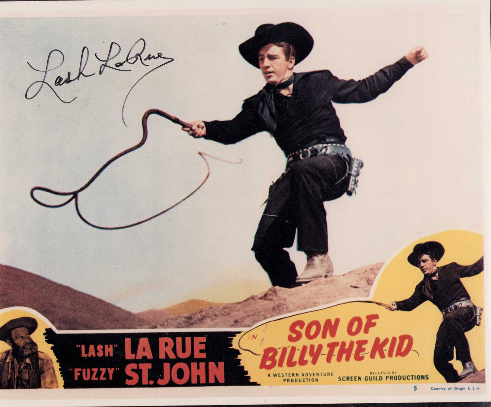 Lash LaRue signed photograph: A vintage signed western shot of the man with the wicked whips ! Certificate of AuthenticityEVERY item in this auction comes with at minimum one fully illustrated and serial numbered COA signed by the