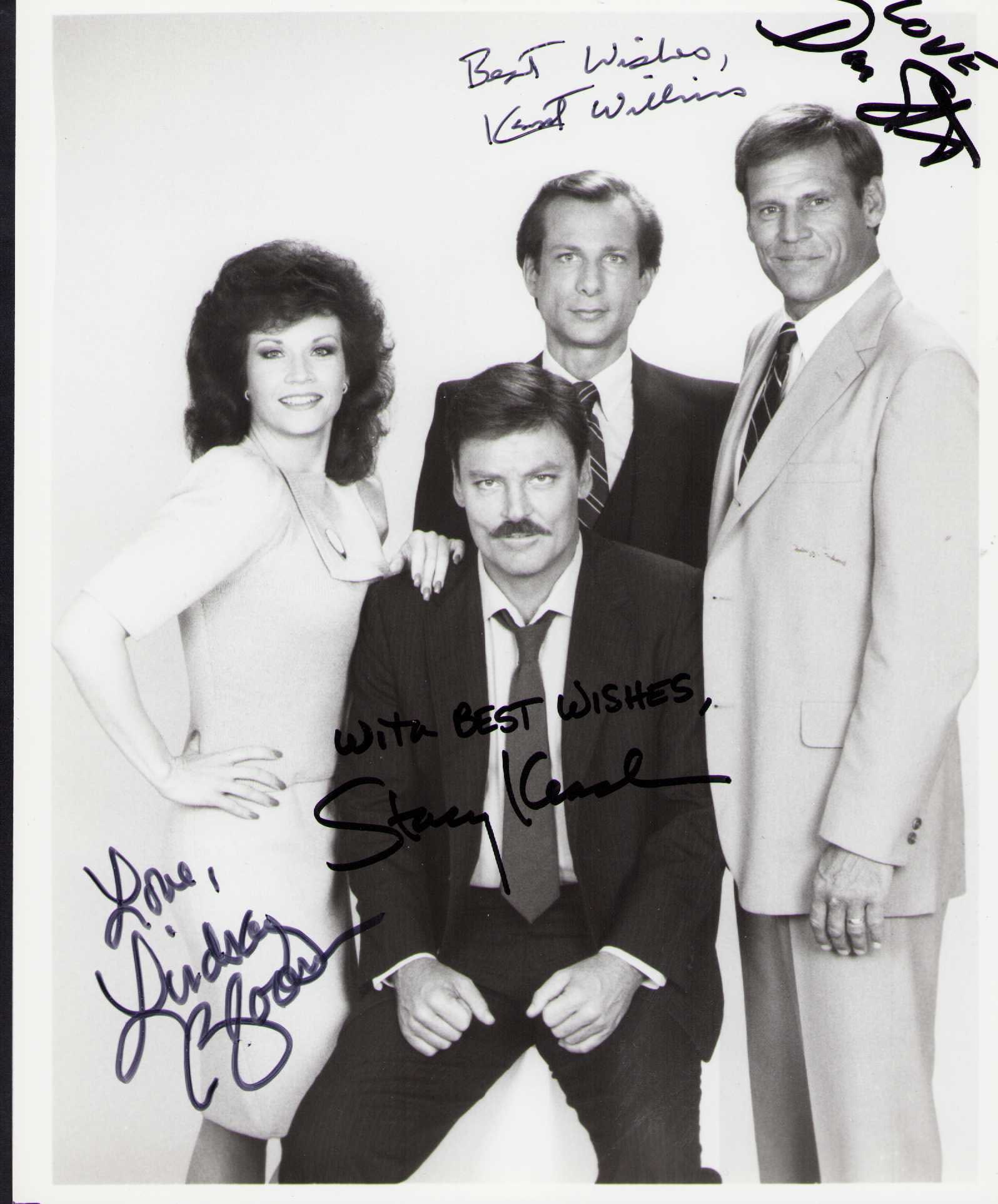 Mike Hammer rare cast signed photograph: A rare vintage cast from the hit series Mike Hammer signed by star Stacey Keach and costars Don Stroud Lindsay Bloom and Kent Williams ! FIRST complete we have handled in 41 years Certificate of Authe