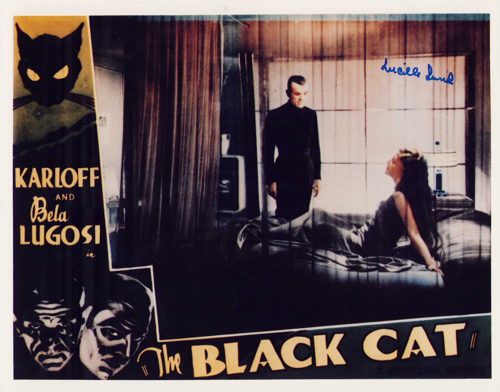 Lucille Lund horror signed photograph: A rare Lugosi Black Cat still signed by rarer still costar Lucille Lund Certificate of AuthenticityEVERY item in this auction comes with at minimum one fully illustrated and serial numbered COA