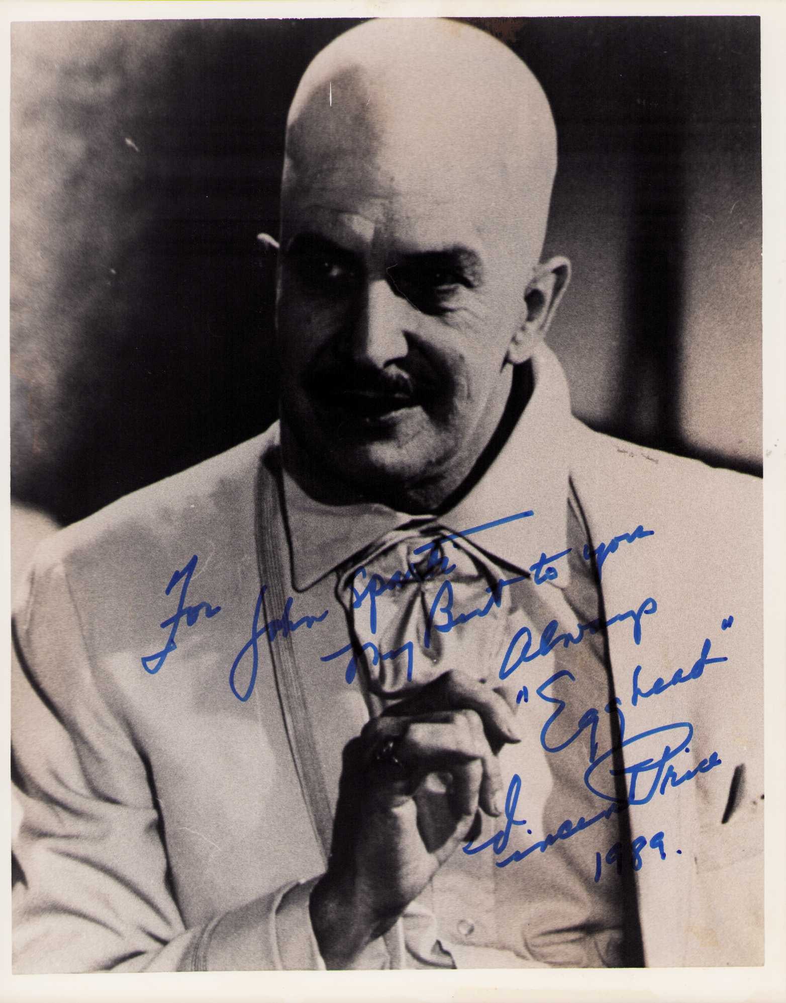 Vincent Price Batman Egghead signed photograph: A rare vintage signed 8x10 as the egghead a villain on TVS Batman signed by the horror legend Certificate of AuthenticityEVERY item in this auction comes with at minimum one fully illustrated and