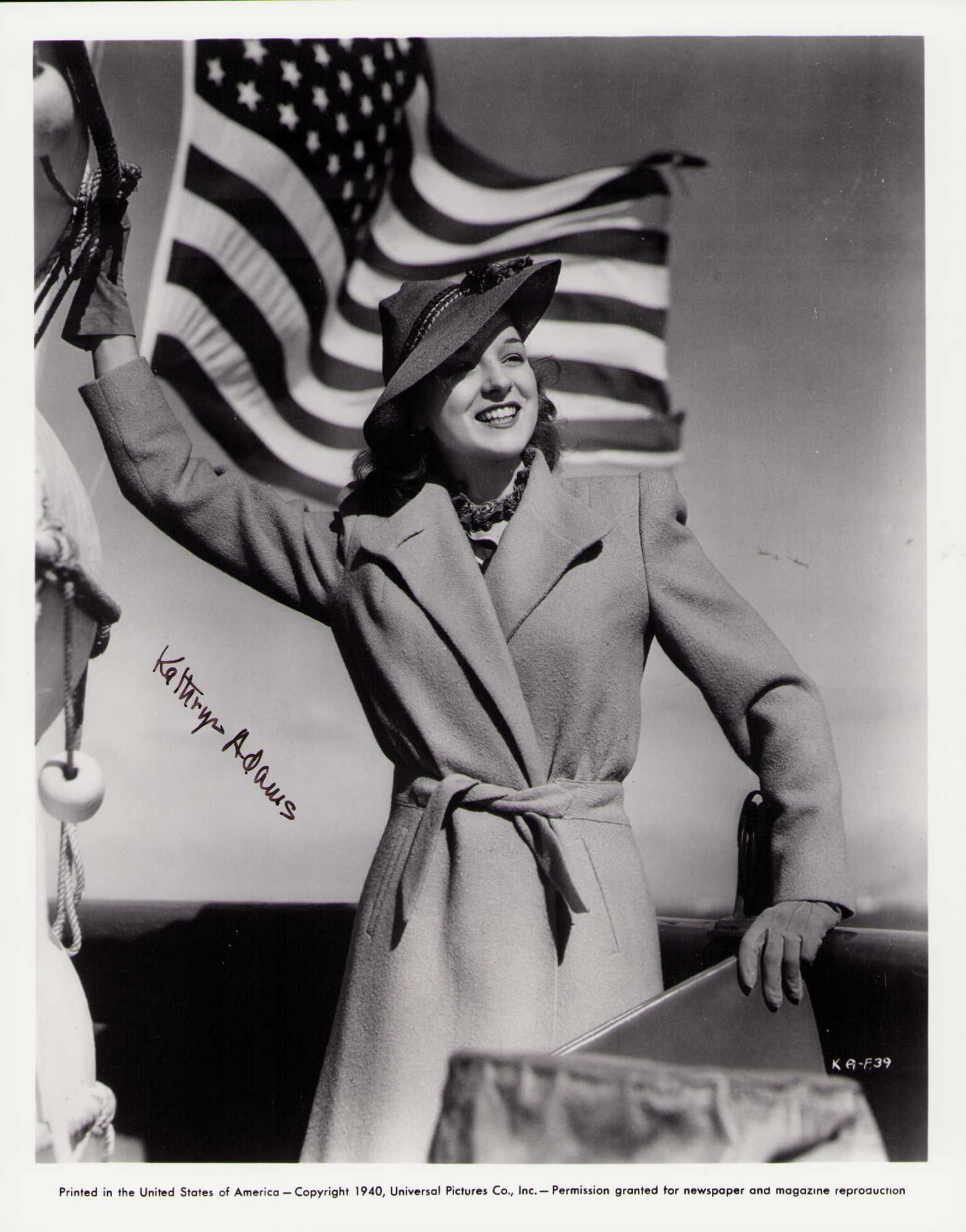 Kathryn Adams signed photograph: A vintage signed 8x10 by the scarce actress Certificate of AuthenticityEVERY item in this auction comes with at minimum one fully illustrated and serial numbered COA signed by the worlds leading authe