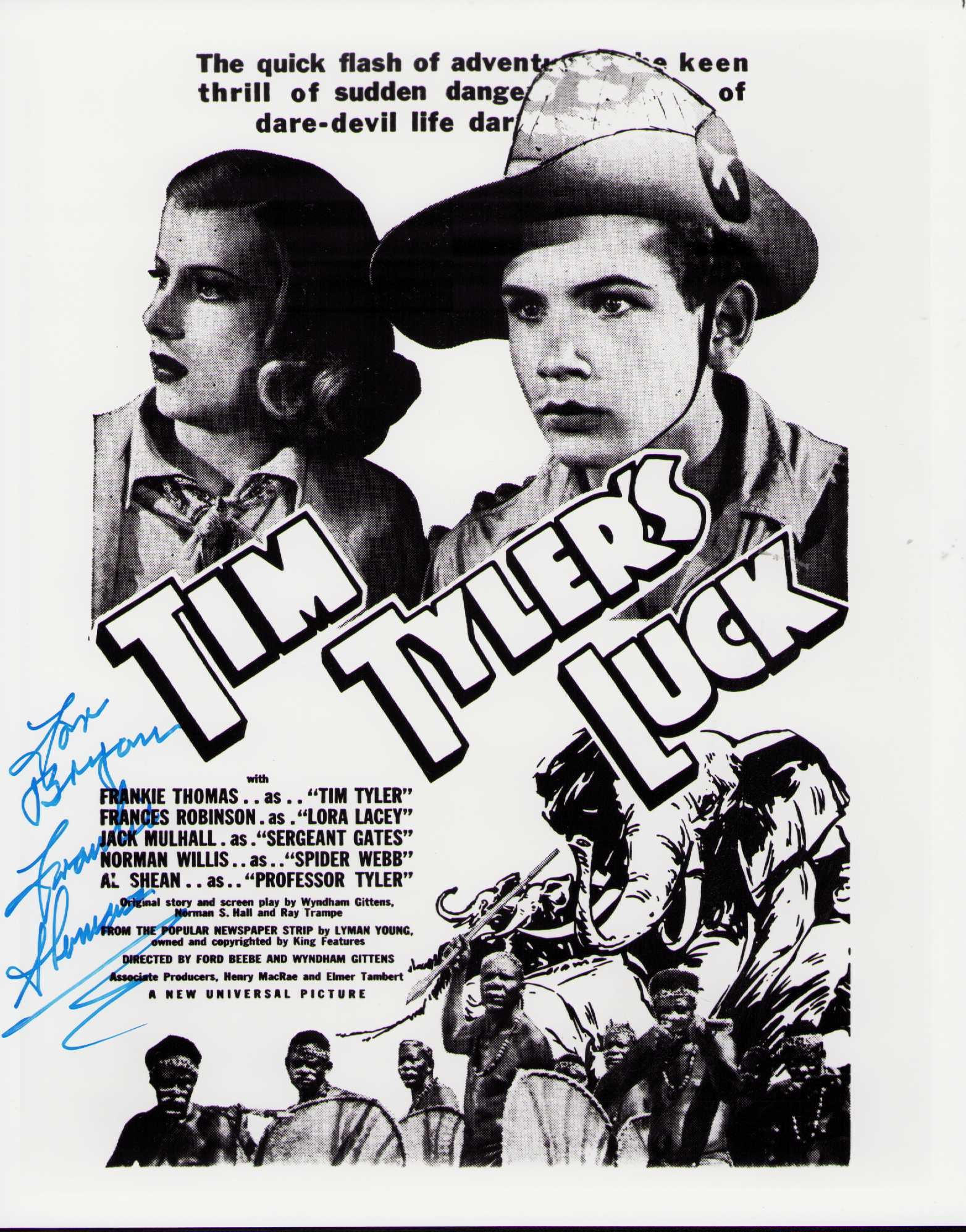 Frankie Thomas signed photograph: A scarce actor signed vintage 8x10 photograph Certificate of AuthenticityEVERY item in this auction comes with at minimum one fully illustrated and serial numbered COA signed by the worlds leading