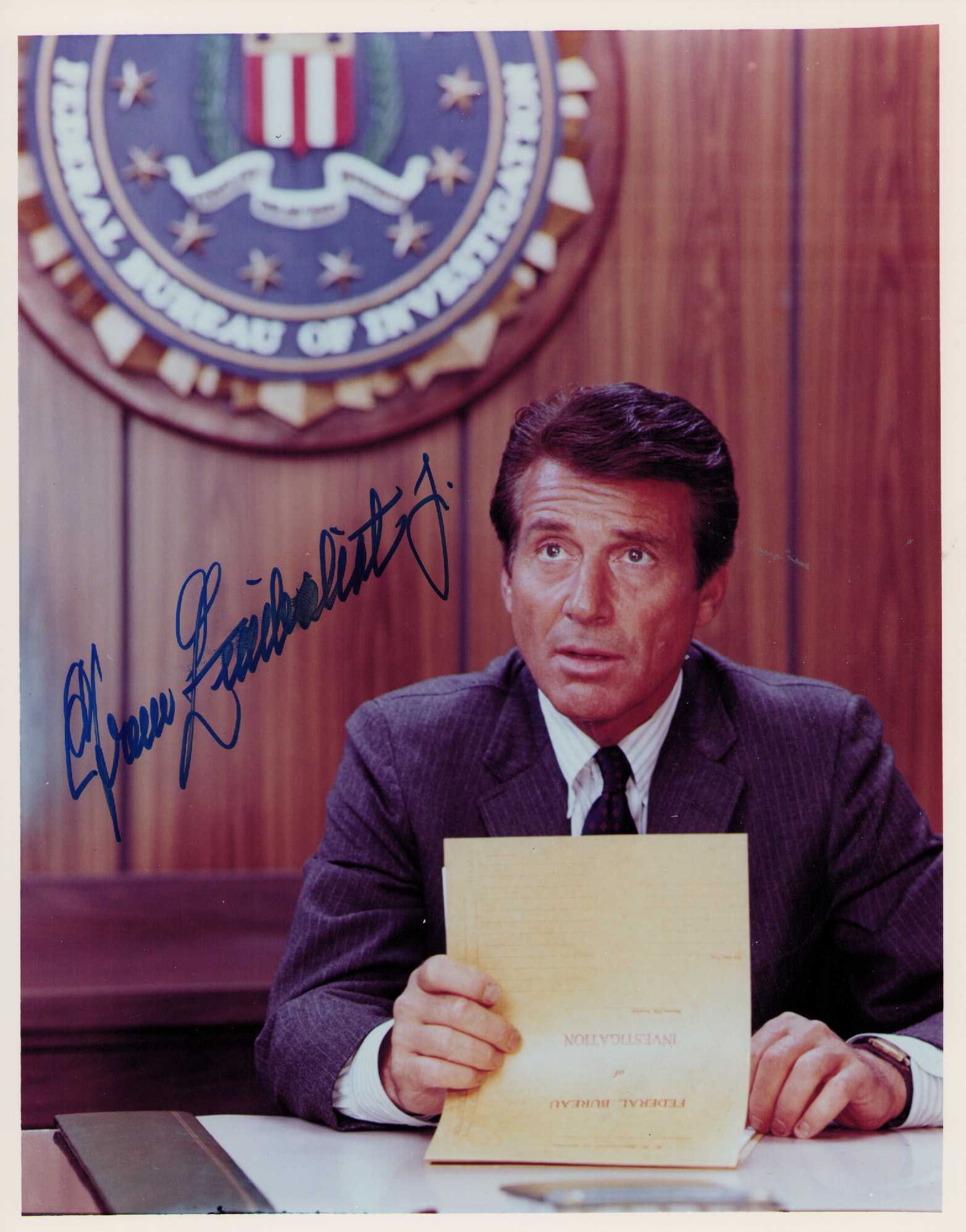 Effram Zimbalist Jr signed photograph: A color vintage signed 8x10 of the Untouchables star Certificate of AuthenticityEVERY item in this auction comes with at minimum one fully illustrated and serial numbered COA signed by the worlds lead