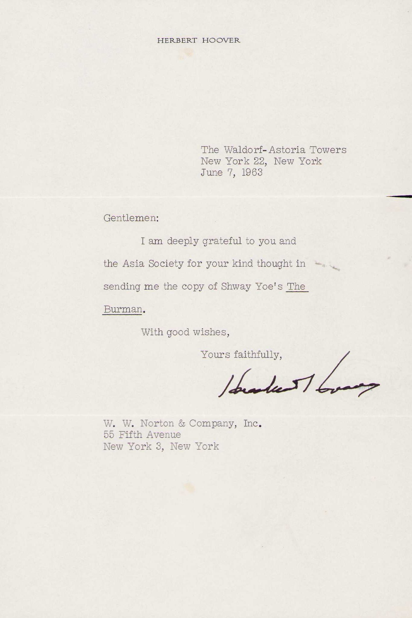 Herbert Hoover letter signed: A letter signed by former President of the United states Certificate of AuthenticityEVERY item in this auction comes with at minimum one fully illustrated and serial numbered COA signed by the