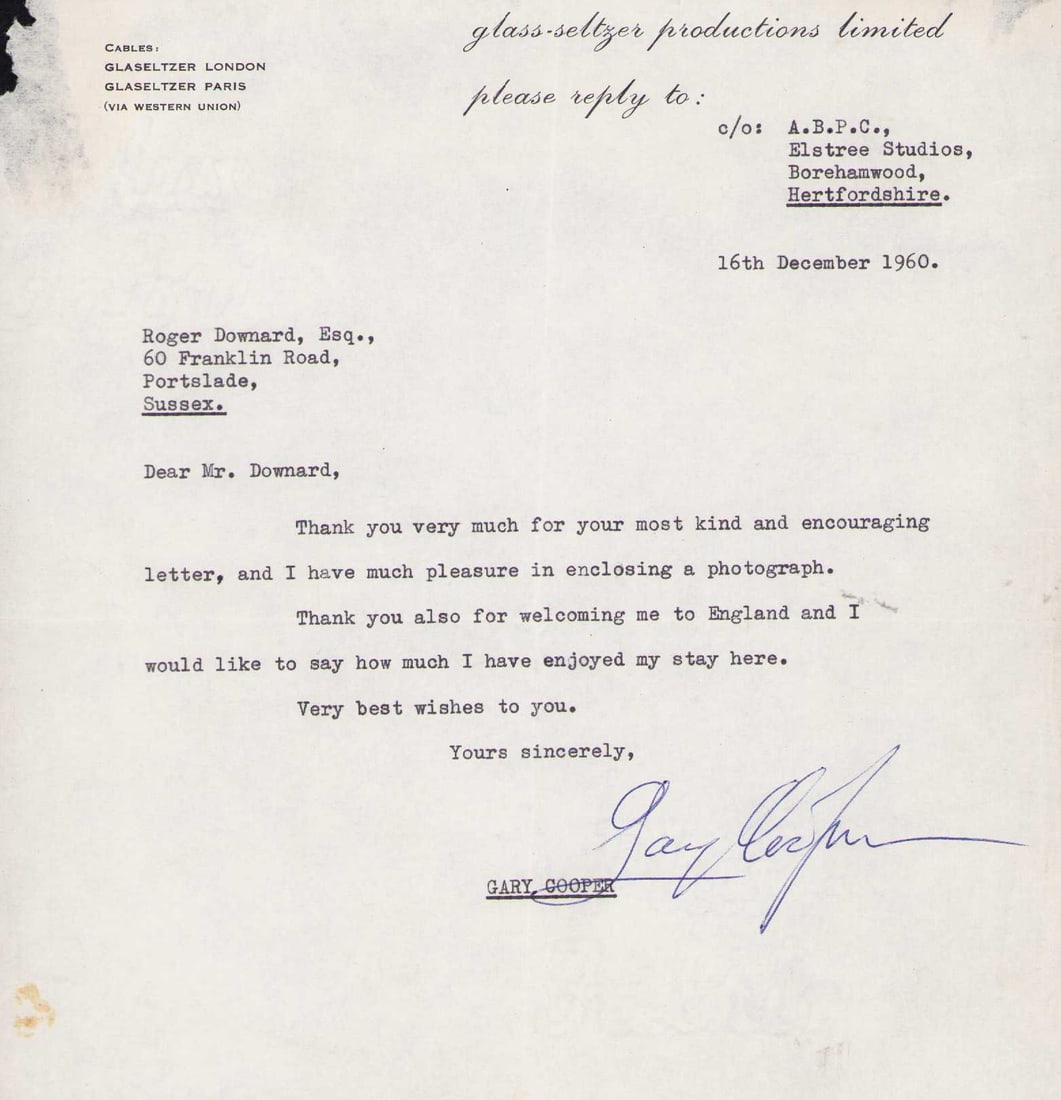 Gary Cooper signed contract (1 of 1)