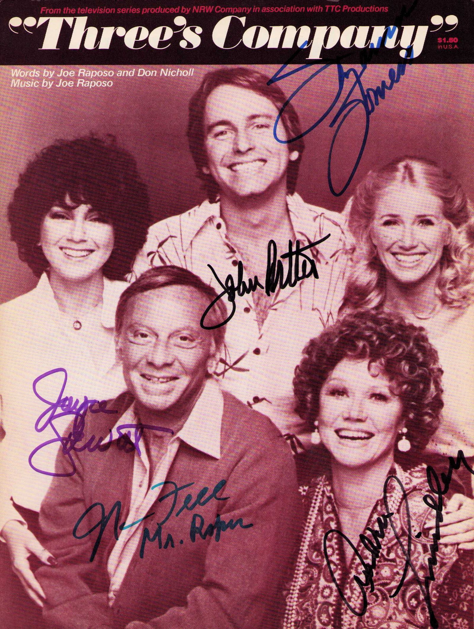 Three's Company signed cast sheet music rare (1 of 1)