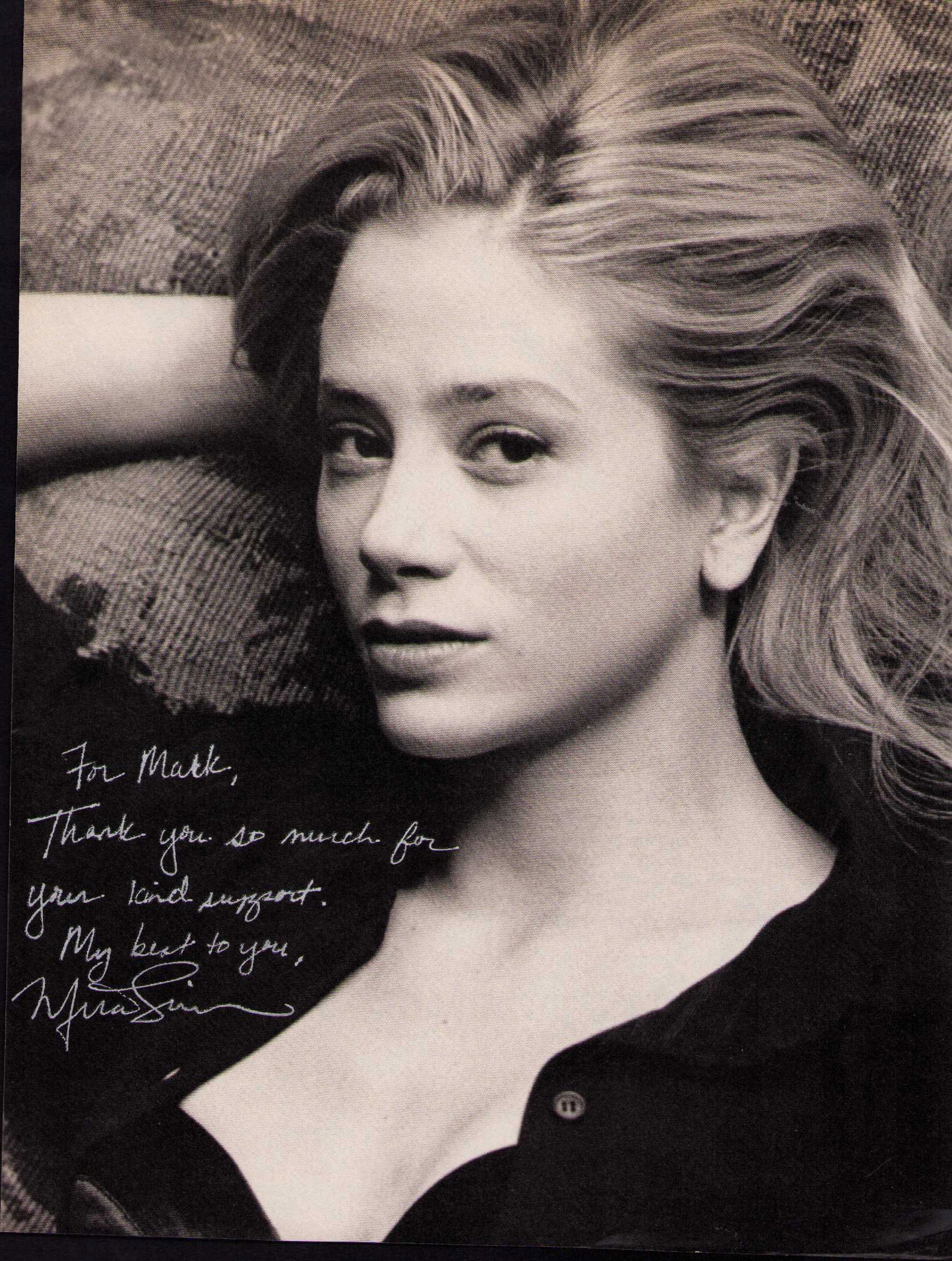 Mira Sorvino signed photograph: Taken from a magazine an EARLY EARLY signed photograph with long incredible sentiment Certificate of AuthenticityEVERY item in this auction comes with at minimum one fully illustrated and serial