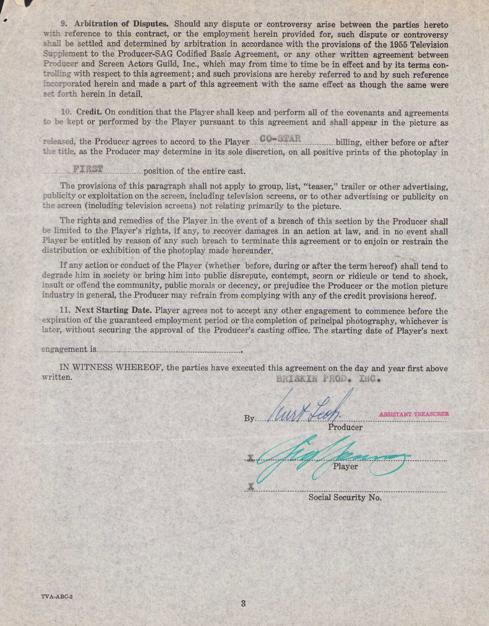 Gig Young signed contract: Famed actor who died in 1978 AA nominated scarce signature on multi page contract Certificate of AuthenticityEVERY item in this auction comes with at minimum one fully illustrated and serial numbered