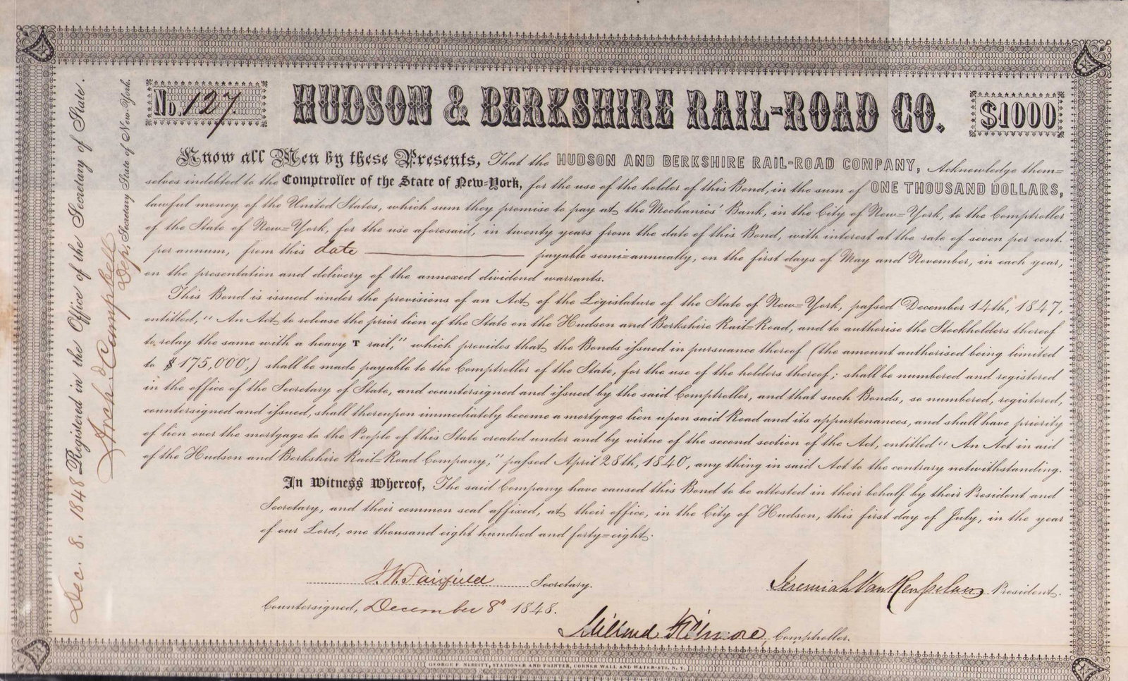 Millard Fillmore signed document: A nice land grant signed document by the past President of the United States Certificate of AuthenticityEVERY item in this auction comes with at minimum one fully illustrated and serial numbered COA