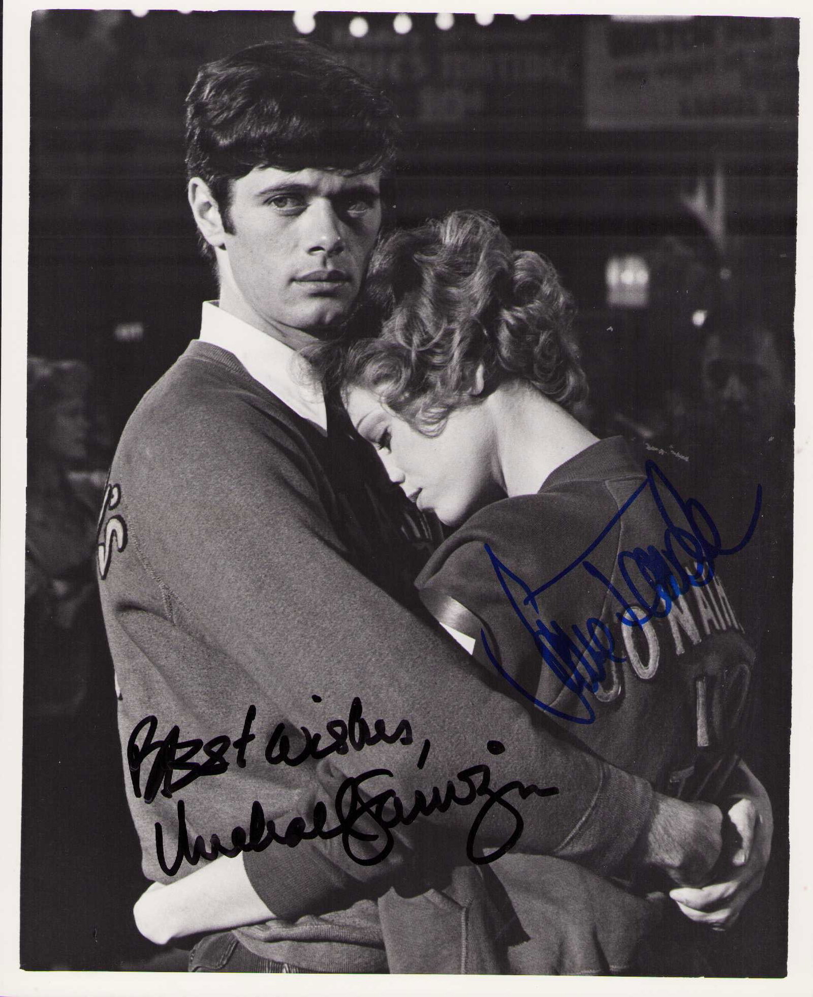 Jane Fonda and Michael Sarazen signed photograph: B/W vintage scene still signed by both stars Certificate of AuthenticityEVERY item in this auction comes with at minimum one fully illustrated and serial numbered COA signed by the worlds leading auth