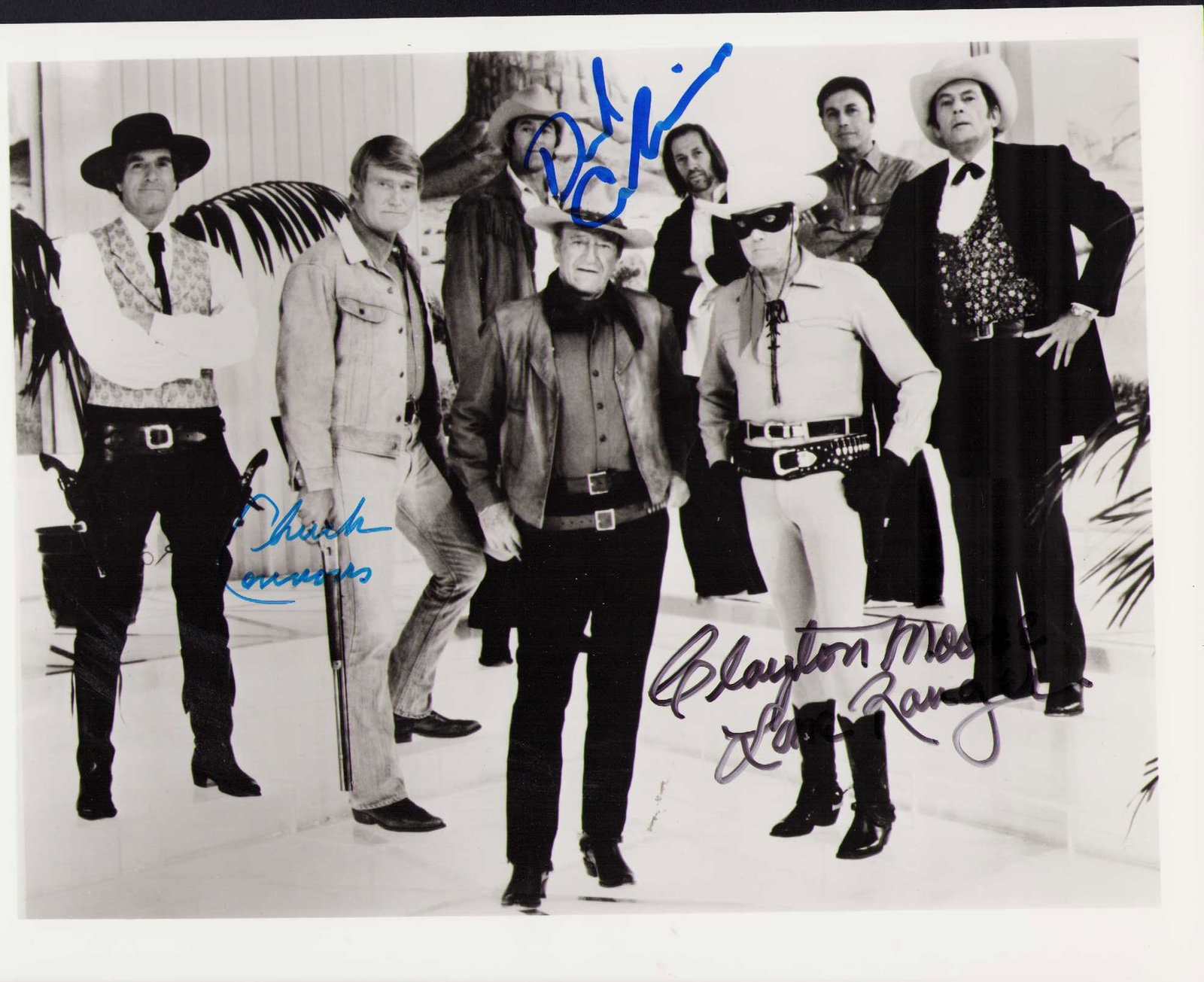 Western legends signed photograph: A rare Western Legends posed image signed by deceased stars Chuck Connors David Carradine and Clayton Moore Certificate of AuthenticityEVERY item in this auction comes with at minimum one fully illust
