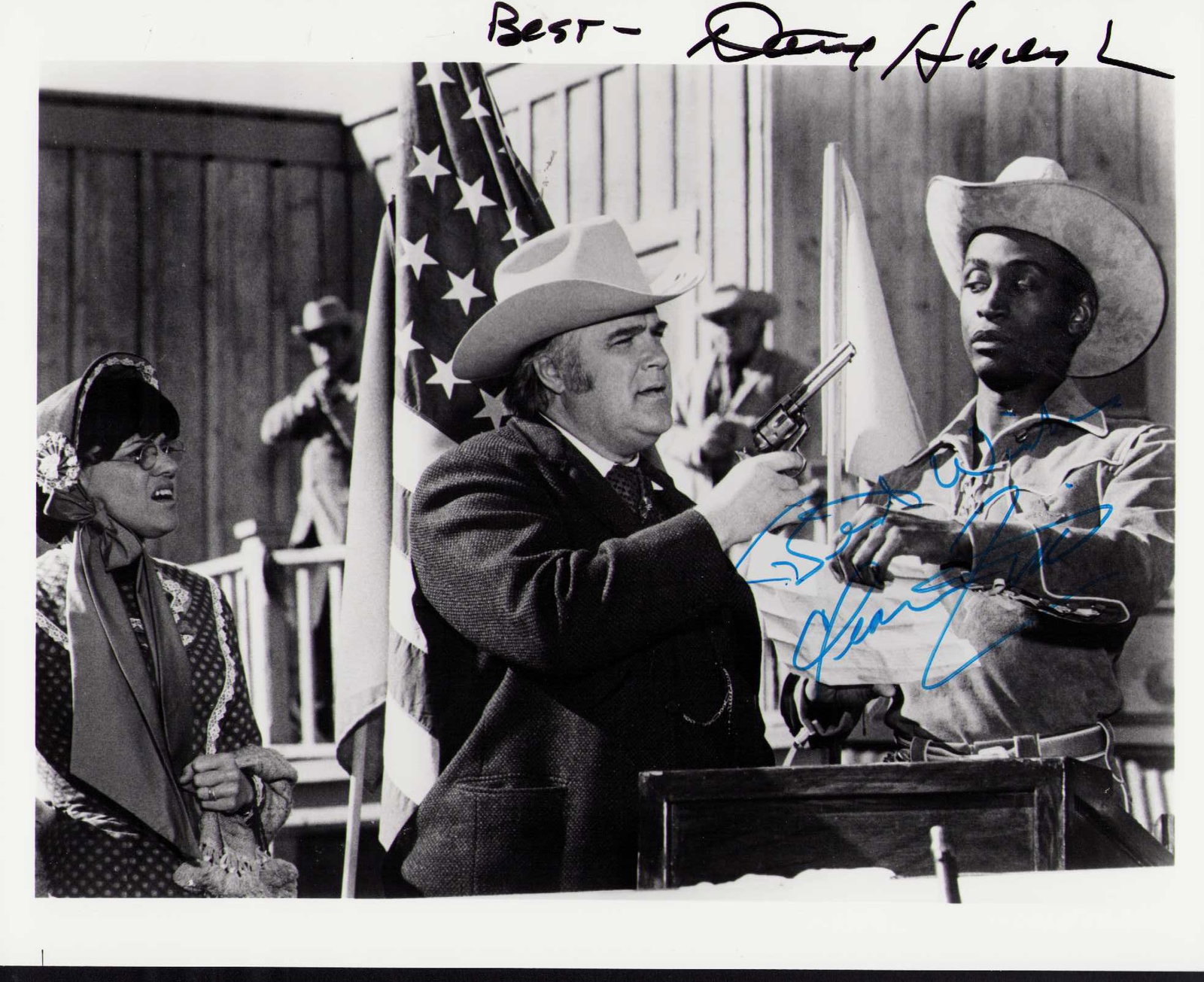Blazing Saddles rare Cleavon Little signed photograph: A rare Blazing Saddles signed 8x10 by the rarest of them Cleavon Little and by David Huddleston both deceased Certificate of AuthenticityEVERY item in this auction comes with at minimum one fully illu
