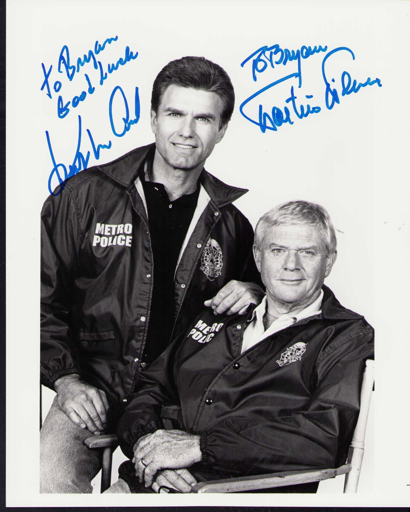 Adam 12 cast signed photograph: An unusual vintage cast signed 8x10 by both deceased stars Martin Milner and Kent McCord Certificate of AuthenticityEVERY item in this auction comes with at minimum one fully illustrated and serial nu