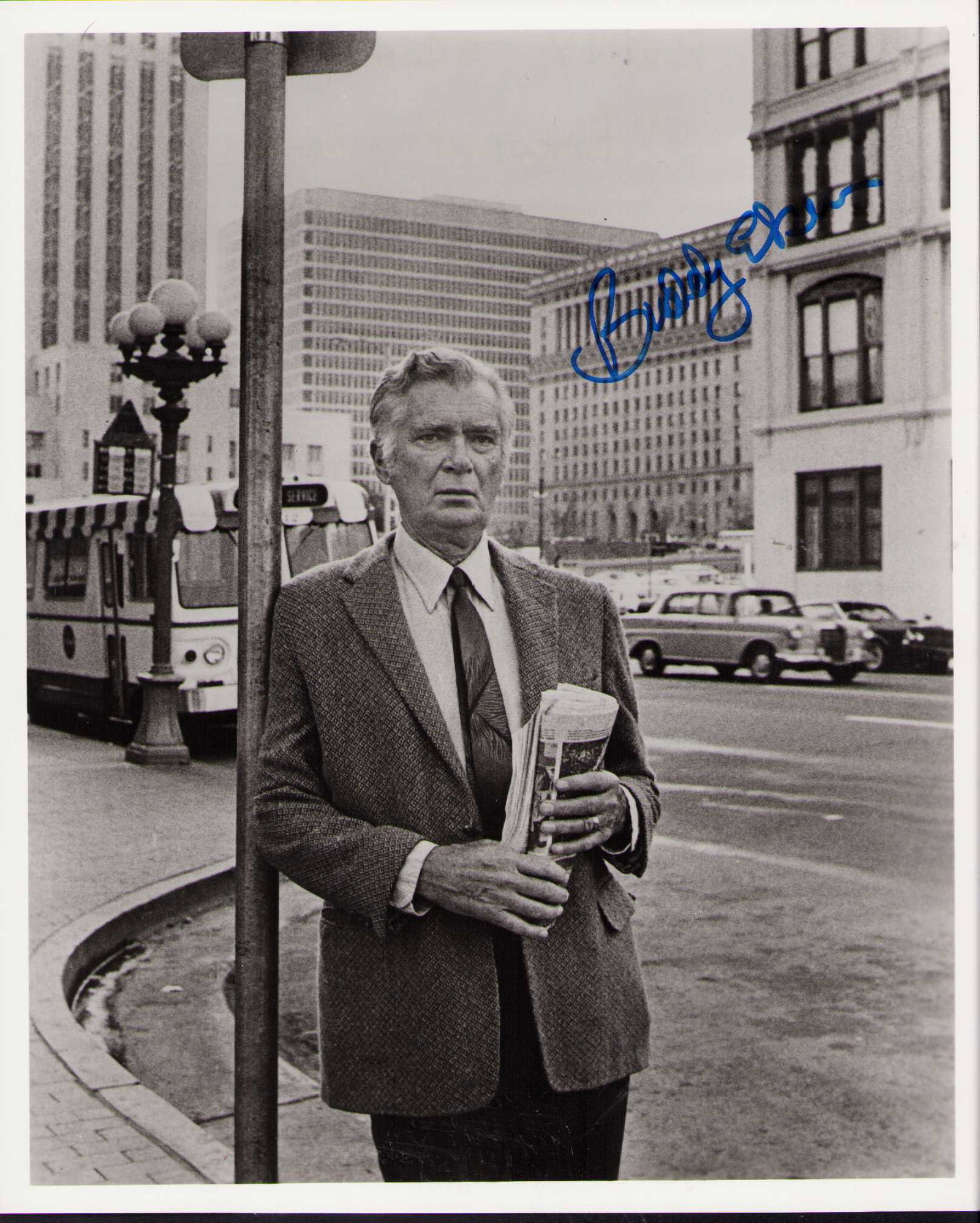 Buddy Ebsen signed photograph: A vintage signed 8x10 of the beverly Hillbillies and Barnaby Jones star Certificate of AuthenticityEVERY item in this auction comes with at minimum one fully illustrated and serial numbered COA signed
