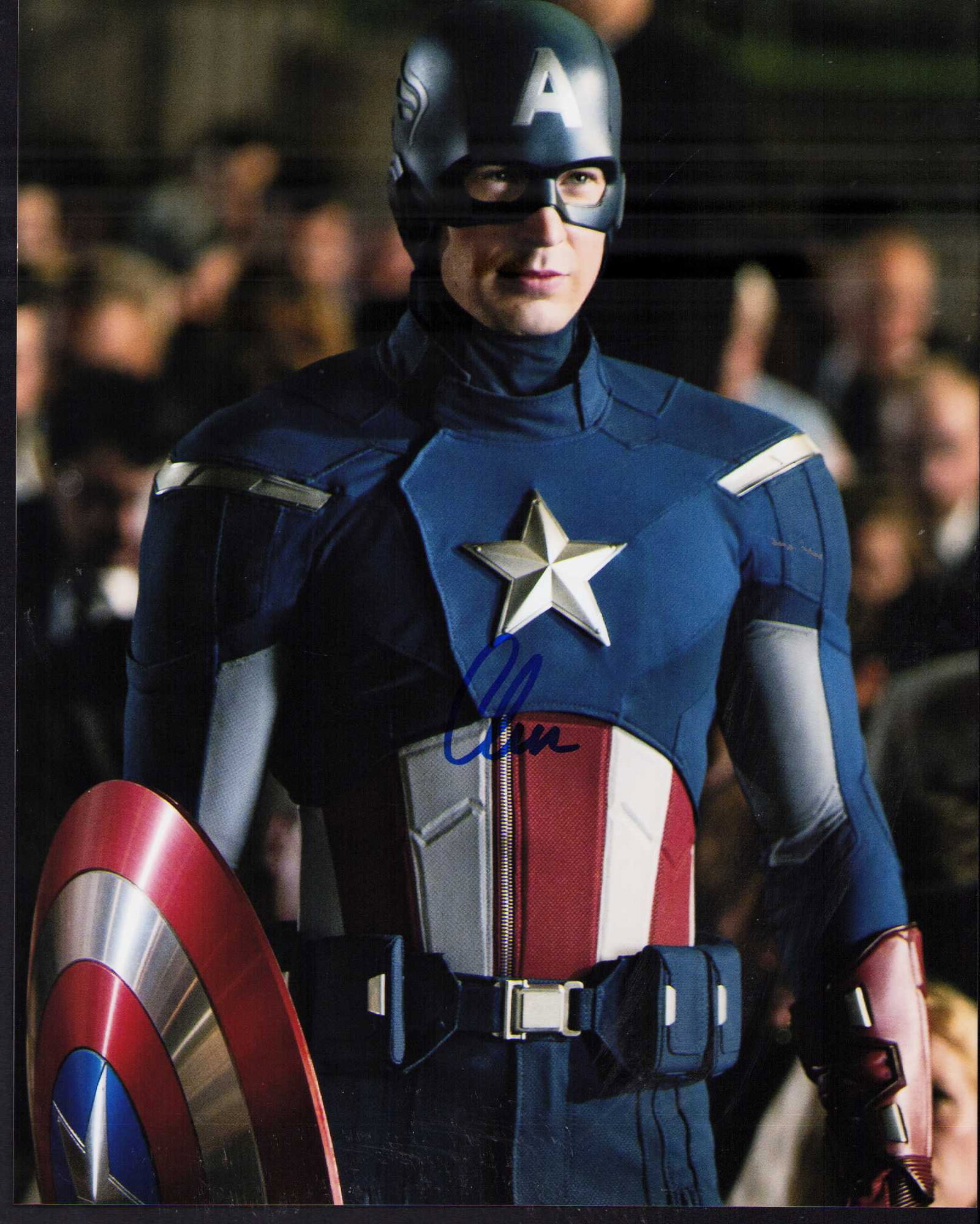Capt America Chris Evans signed photograph: A Captain America signed 8x10 by Evans uncommon Certificate of AuthenticityEVERY item in this auction comes with at minimum one fully illustrated and serial numbered COA signed by the worlds leading a