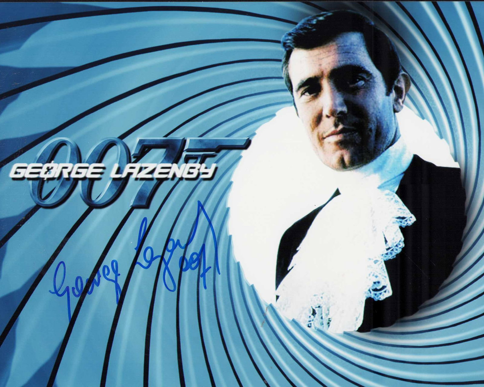 George Lazenby James Bond signed photograph: A scarce now that he stopped signing 8x10 of him as James Bond in Her Majestys Secret Service film Certificate of AuthenticityEVERY item in this auction comes with at minimum one fully illustrated and