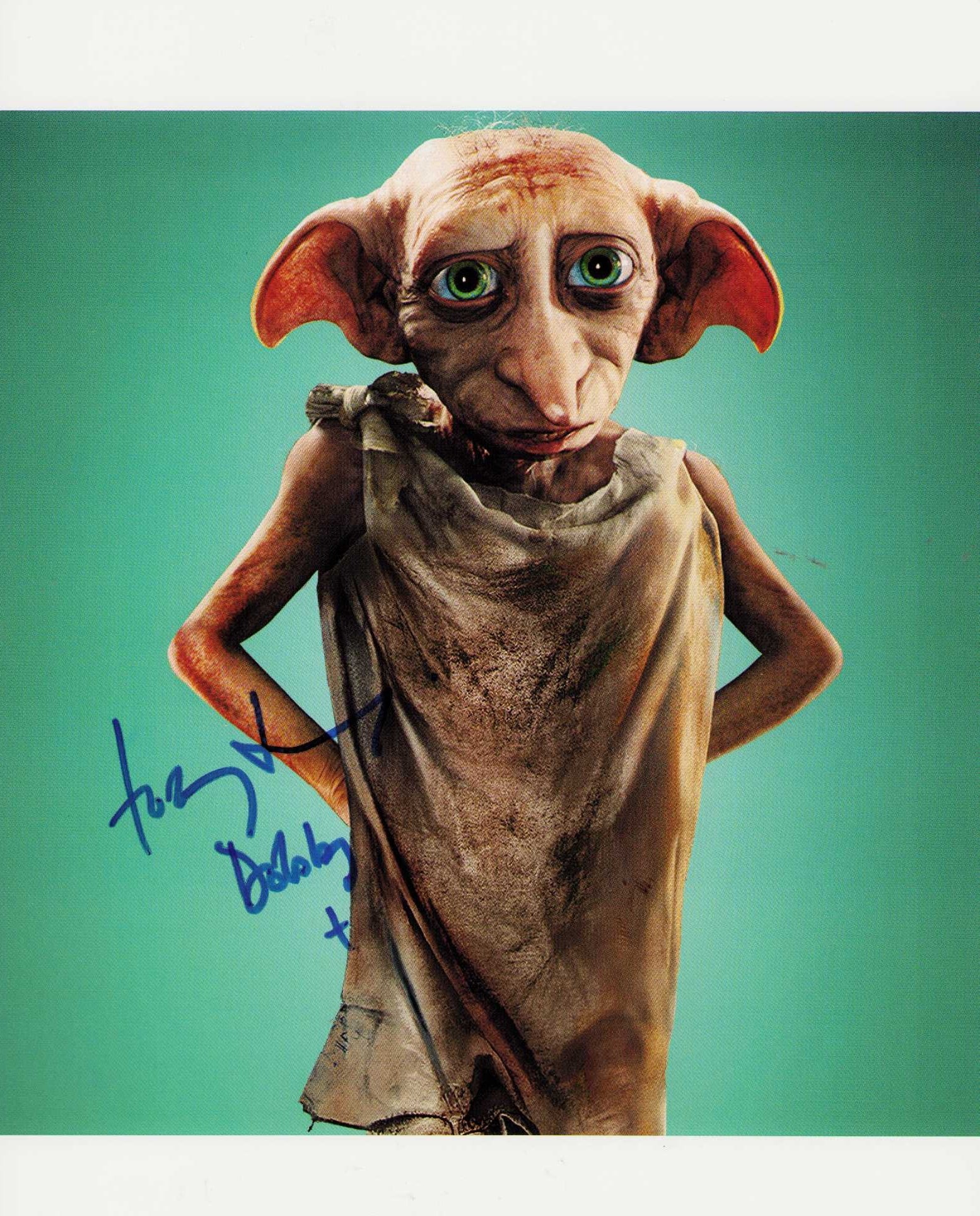 Toby Jones Doby Harry Potter signed photograph: The voice of Doby in Harry Potter signed 8x10 Certificate of AuthenticityEVERY item in this auction comes with at minimum one fully illustrated and serial numbered COA signed by the worlds leading aut