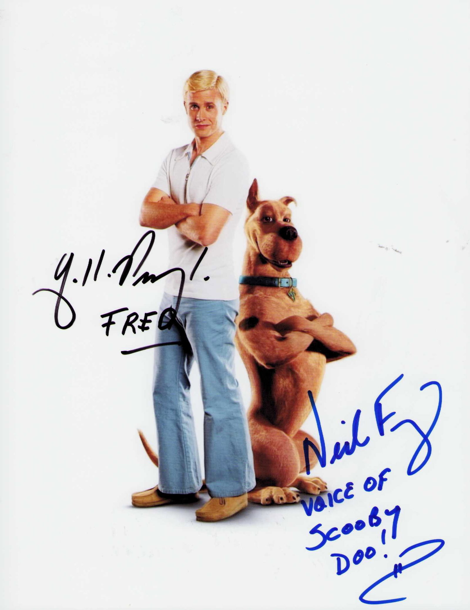 Freddie Prinze jr and Neil Fanning signed Scooby Doo photograph: From the live action Scooby Doo signed photo by Freddie Prinze jr who played Fred and Neil Fanning the voice of Scooby in the film Certificate of AuthenticityEVERY item in this auction comes with at m