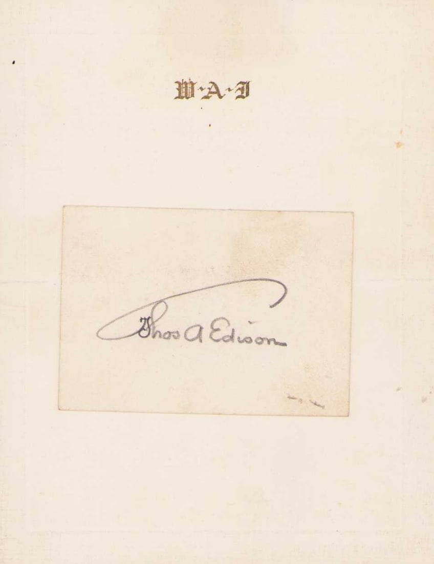 Thomas Alva Edison rare signature: A RARE pencil signed sheet attached to a larger autograph book sheet of Thomas Alva Edison the great inventor of the light bulb phonograph etc Certificate of AuthenticityEVERY item in this auction com
