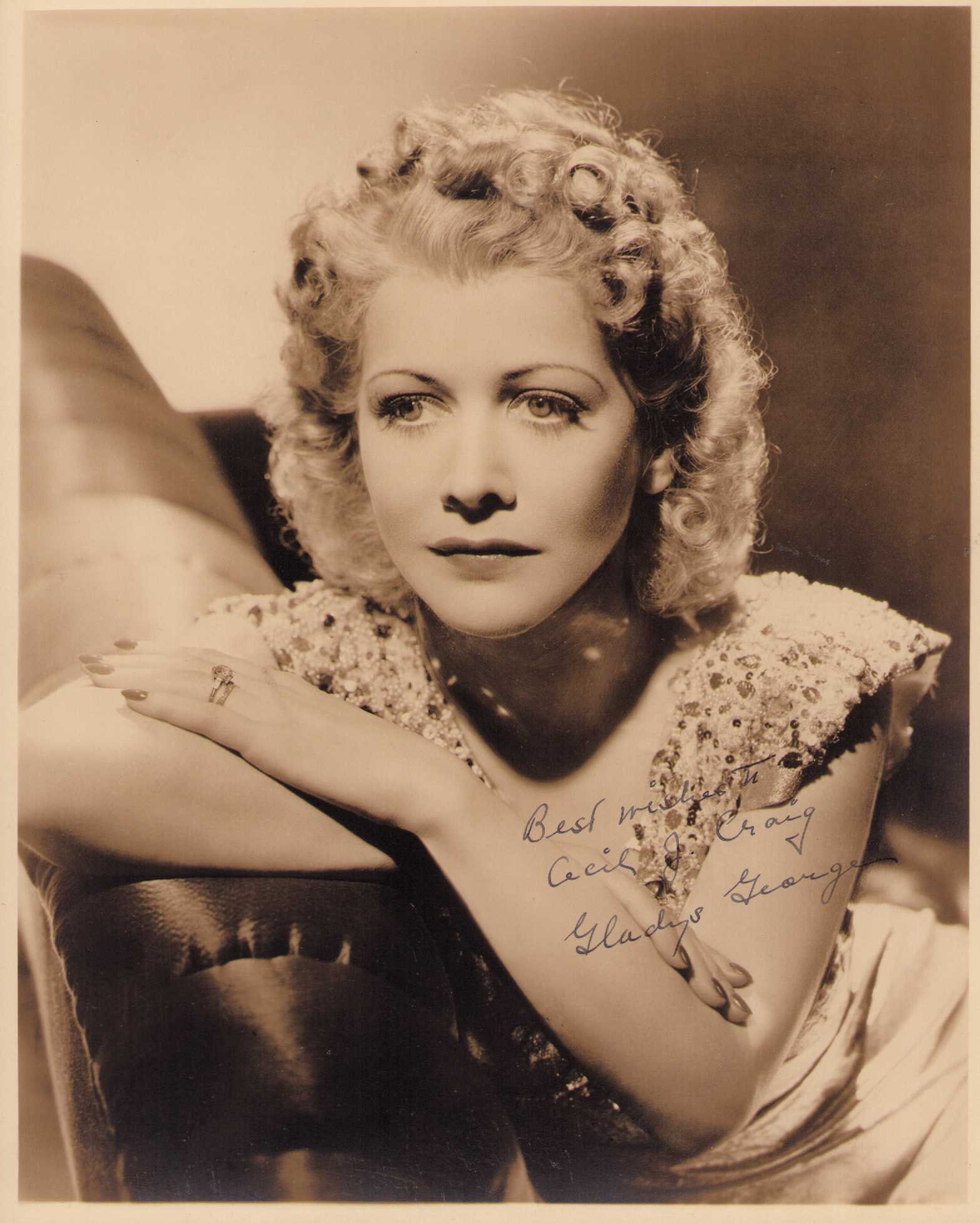 Gladys George signed photograph: AA nominated star of stage and screen she died in 1954 making her quite scarce in signed images like this one Certificate of AuthenticityEVERY item in this auction comes with at minimum one fully illu