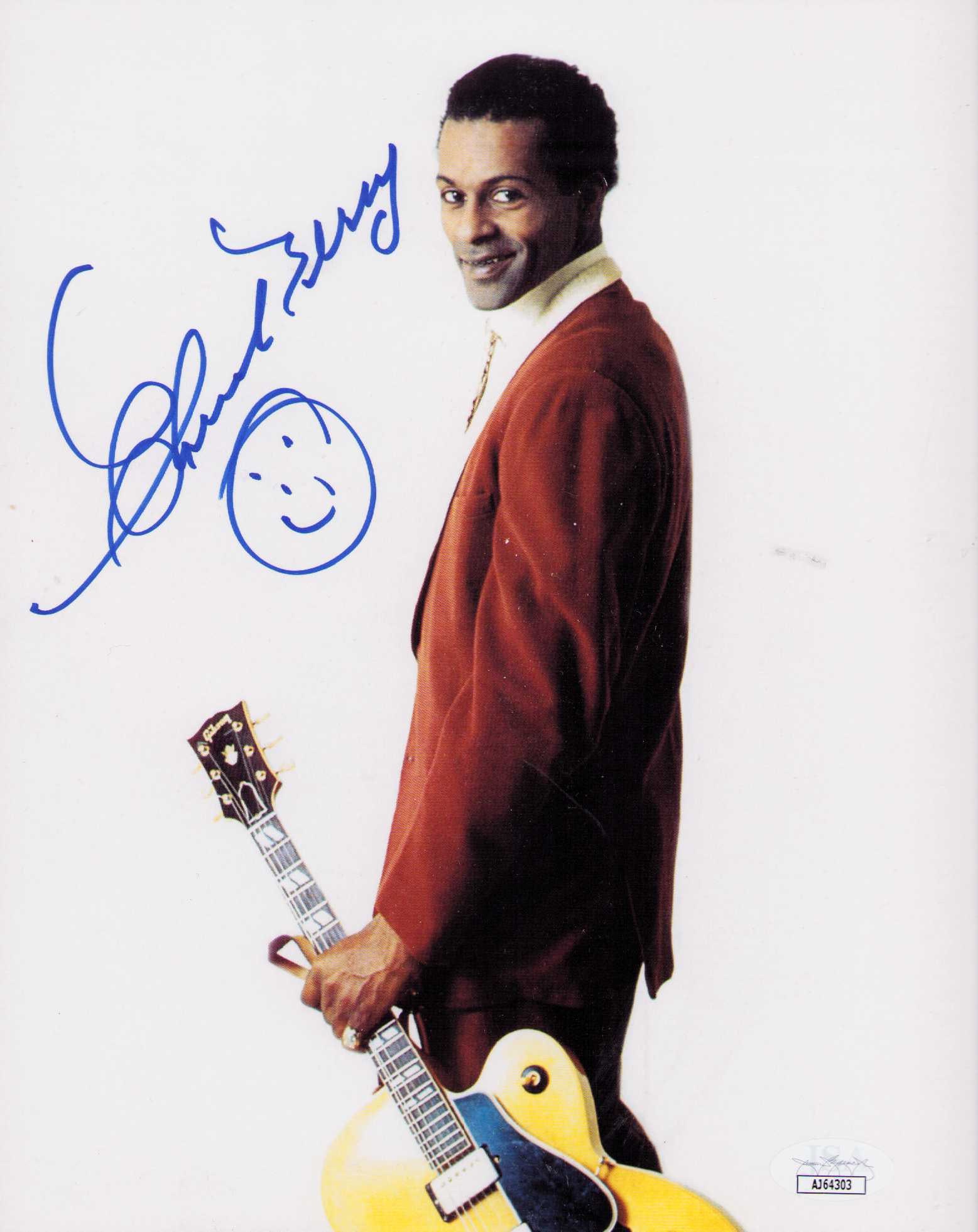 Chuck Berry signed photograph JSA: A wonderful JSA stickered Chuck Berry signed 8x10 one of the architects of rock n roll and one of first four inducted into Rock N Roll HOF Certificate of AuthenticityEVERY item in this auction comes w