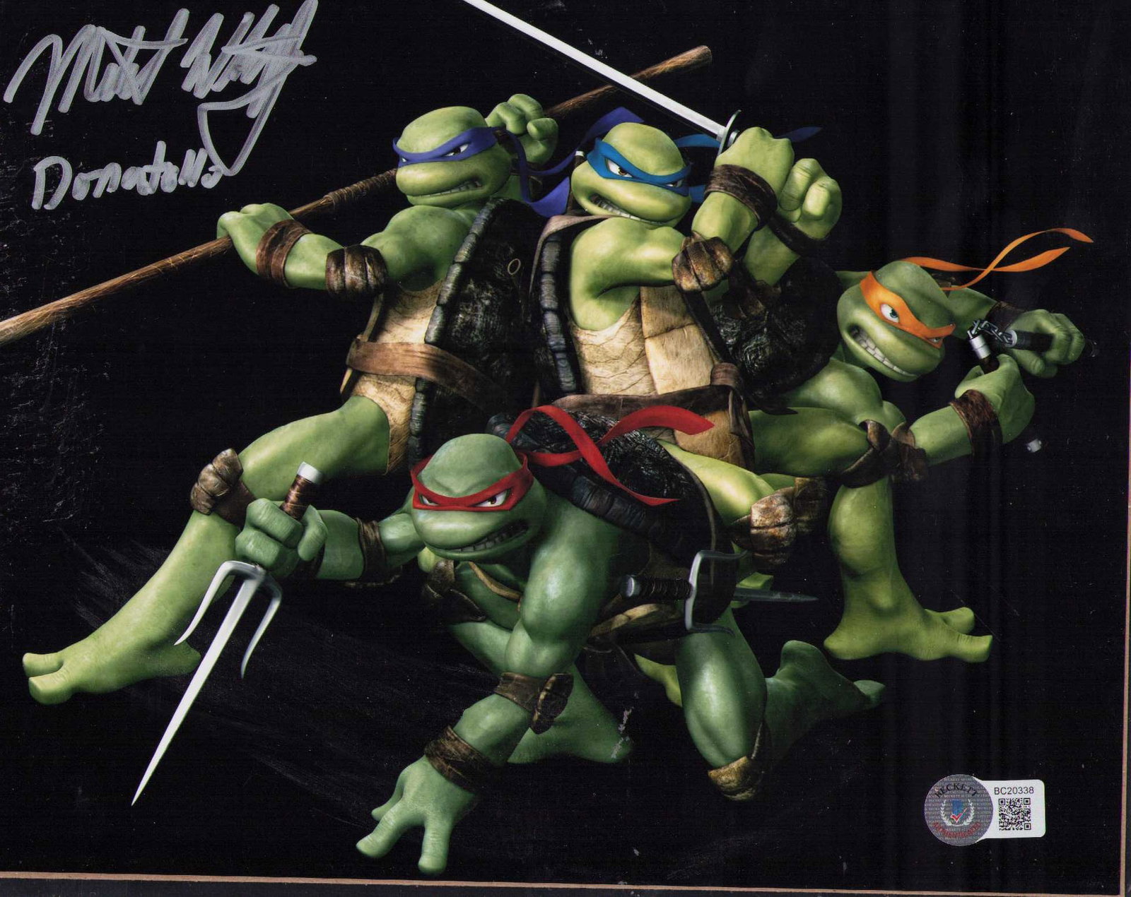 Mitchell Whitfield Donatello signed photograph Beckett: A Beckett stickered 8x10 as Donatello in TMNT signed by him Certificate of AuthenticityEVERY item in this auction comes with at minimum one fully illustrated and serial numbered COA signed by the worl