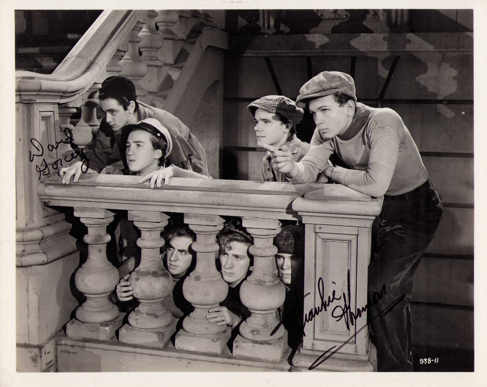 David Gorcey and Frankie Thomas signed photograph: A rare East Side Dead End Kid actors signed by both on a vintage original still Certificate of AuthenticityEVERY item in this auction comes with at minimum one fully illustrated and serial numbered CO