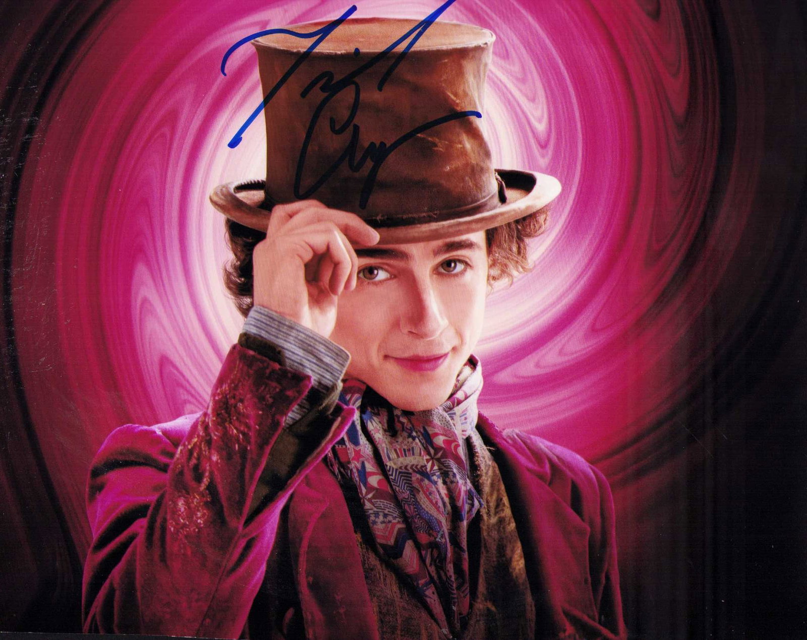 Timothy Chalamet Willy Wonka signed photograph: A Willy Wonka signed 8x10 of the new hot star Certificate of AuthenticityEVERY item in this auction comes with at minimum one fully illustrated and serial numbered COA signed by the worlds leading aut