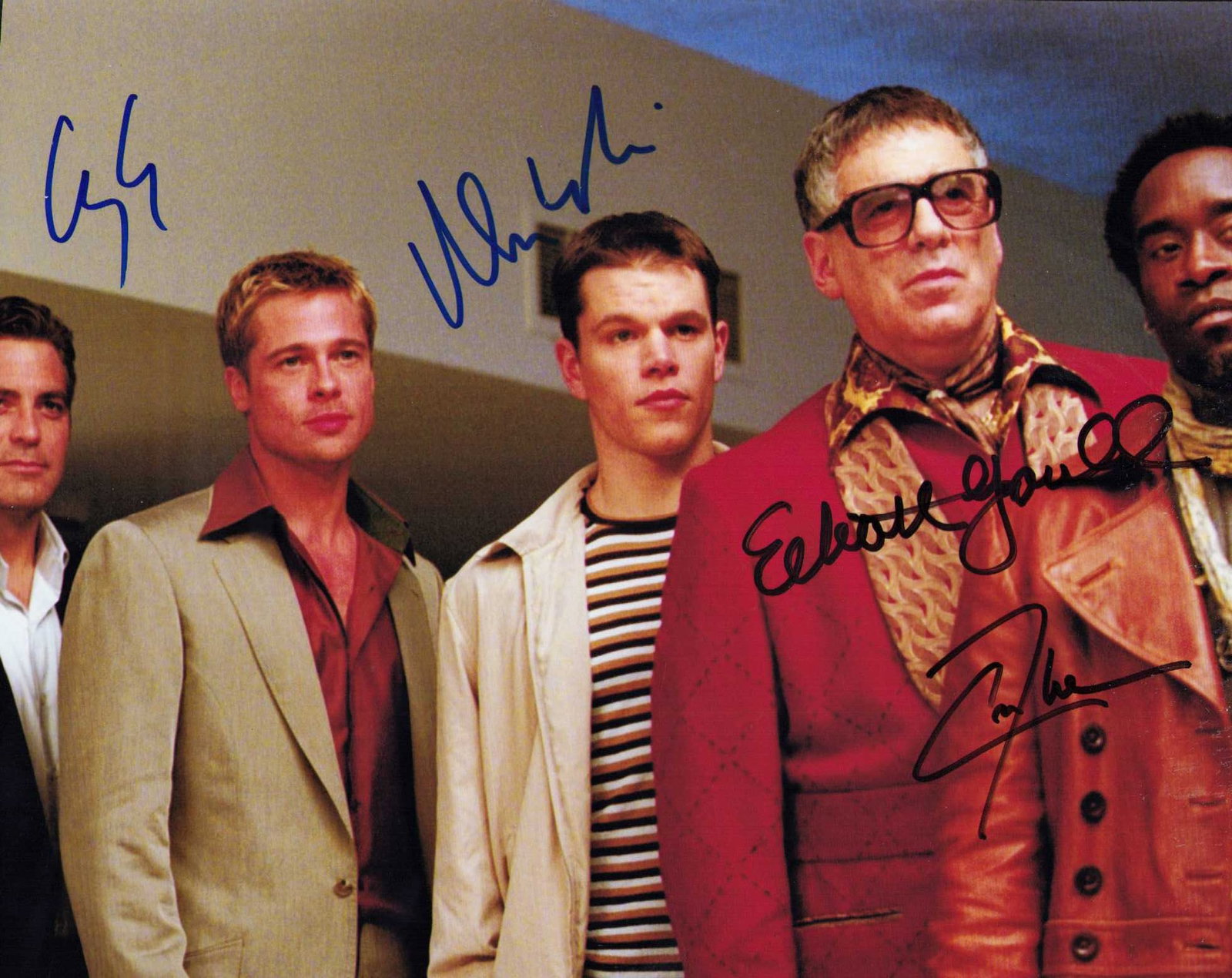 Oceans II cast signed photograph: A cast signed 8x10 by George Clooney Matt Damon Elliott Gould and Don Cheadle Certificate of AuthenticityEVERY item in this auction comes with at minimum one fully illustrated and serial numbered COA 