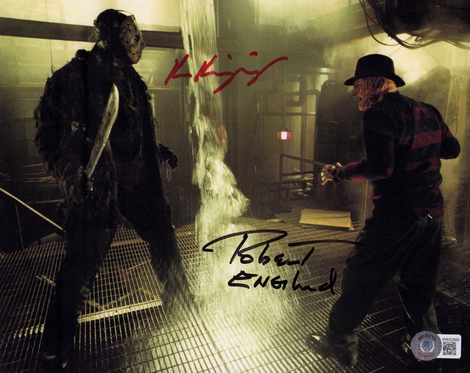 Ken Kirzinger and Robert England signed photograph Beckett: From Jason vs Freddy horror film signed by both Ken Kirzinger and Robert England Beckett stickered Certificate of AuthenticityEVERY item in this auction comes with at minimum one fully illustrated and