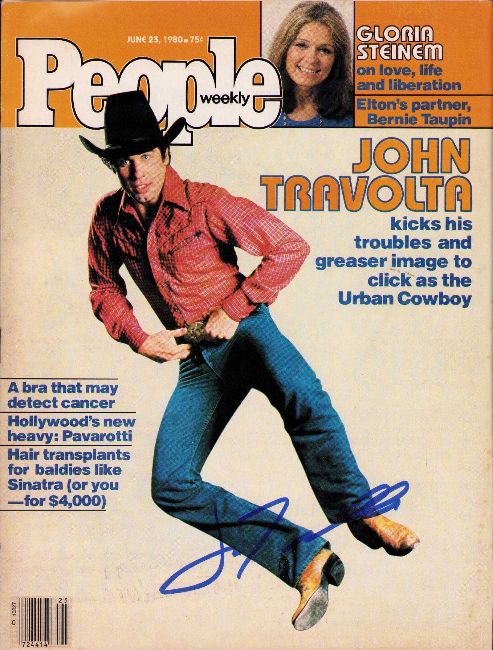 John Travolta signed PEOPLE magazine rare: A complete vf cond People magazine signed by Travolta in person Certificate of AuthenticityEVERY item in this auction comes with at minimum one fully illustrated and serial numbered COA signed by the