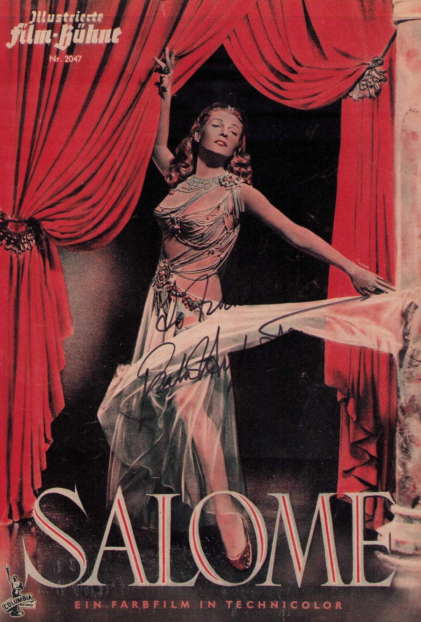 Rita Hayworth rare Salome signed Herald program: A rare Herald program to Salome signed by the rare actress legend Certificate of AuthenticityEVERY item in this auction comes with at minimum one fully illustrated and serial numbered COA signed by