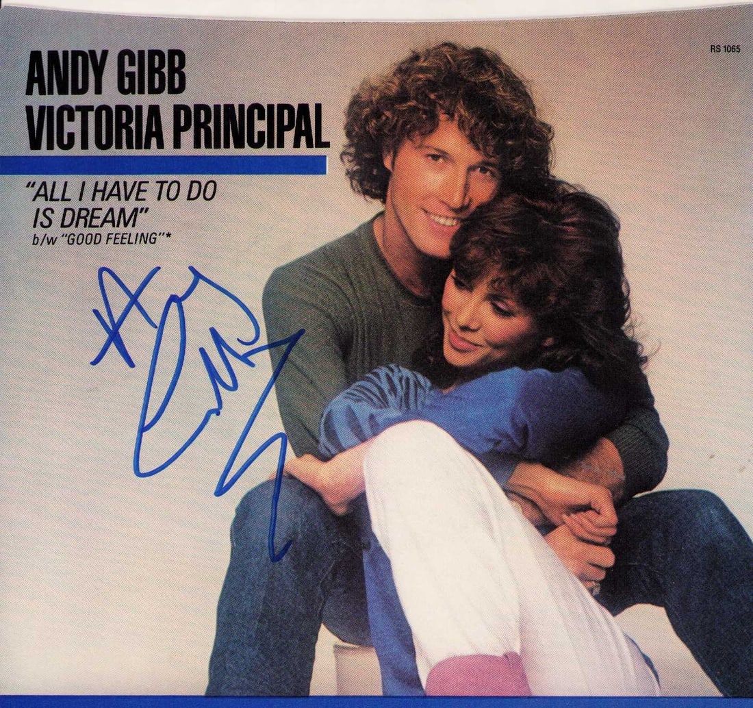 Andy Gibb signed 45rpm record: A rare 45rpm picture sleeve and record by the BEE GEE brother who died at age 30 at height of his fame Certificate of AuthenticityEVERY item in this auction comes with at minimum one fully illustrated