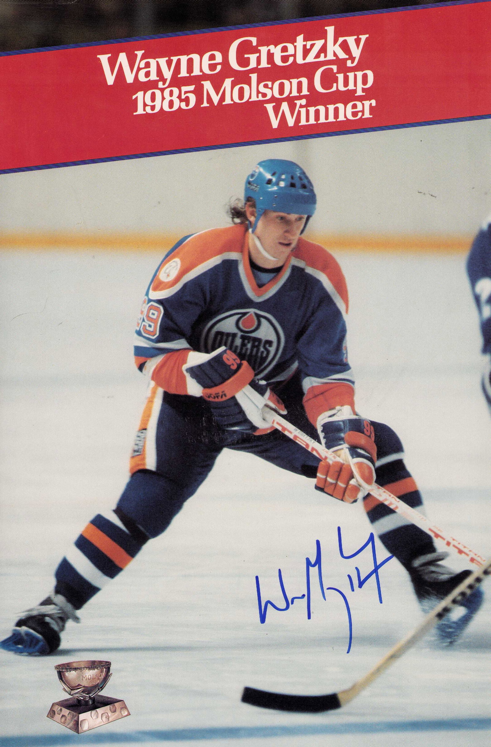 Wayne Gretzky signed poster: A rare poster signed by Wanye Gretzky for his 1985 win the Great One ! Certificate of AuthenticityEVERY item in this auction comes with at minimum one fully illustrated and serial numbered COA signed