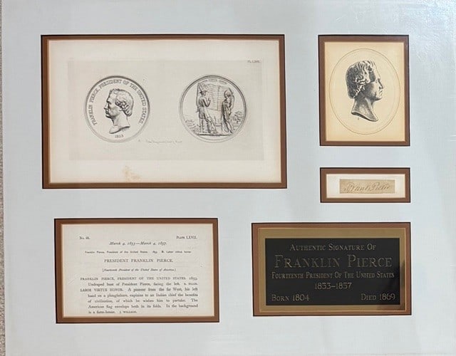 Franklin Pierce signature nicely matted: A nice signature matted nicely ready to frame of Past President Certificate of AuthenticityEVERY item in this auction comes with at minimum one fully illustrated and serial numbered COA signed by the