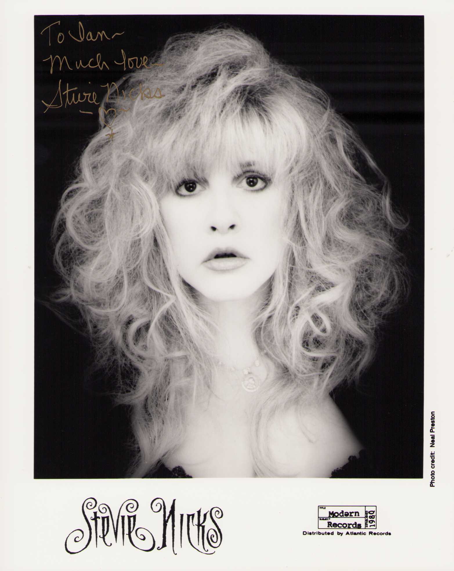 Stevie Nicks signed photograph: A nice signed 8x10 by the Fleetwood Mac singer Certificate of AuthenticityEVERY item in this auction comes with at minimum one fully illustrated and serial numbered COA signed by the leading authentic