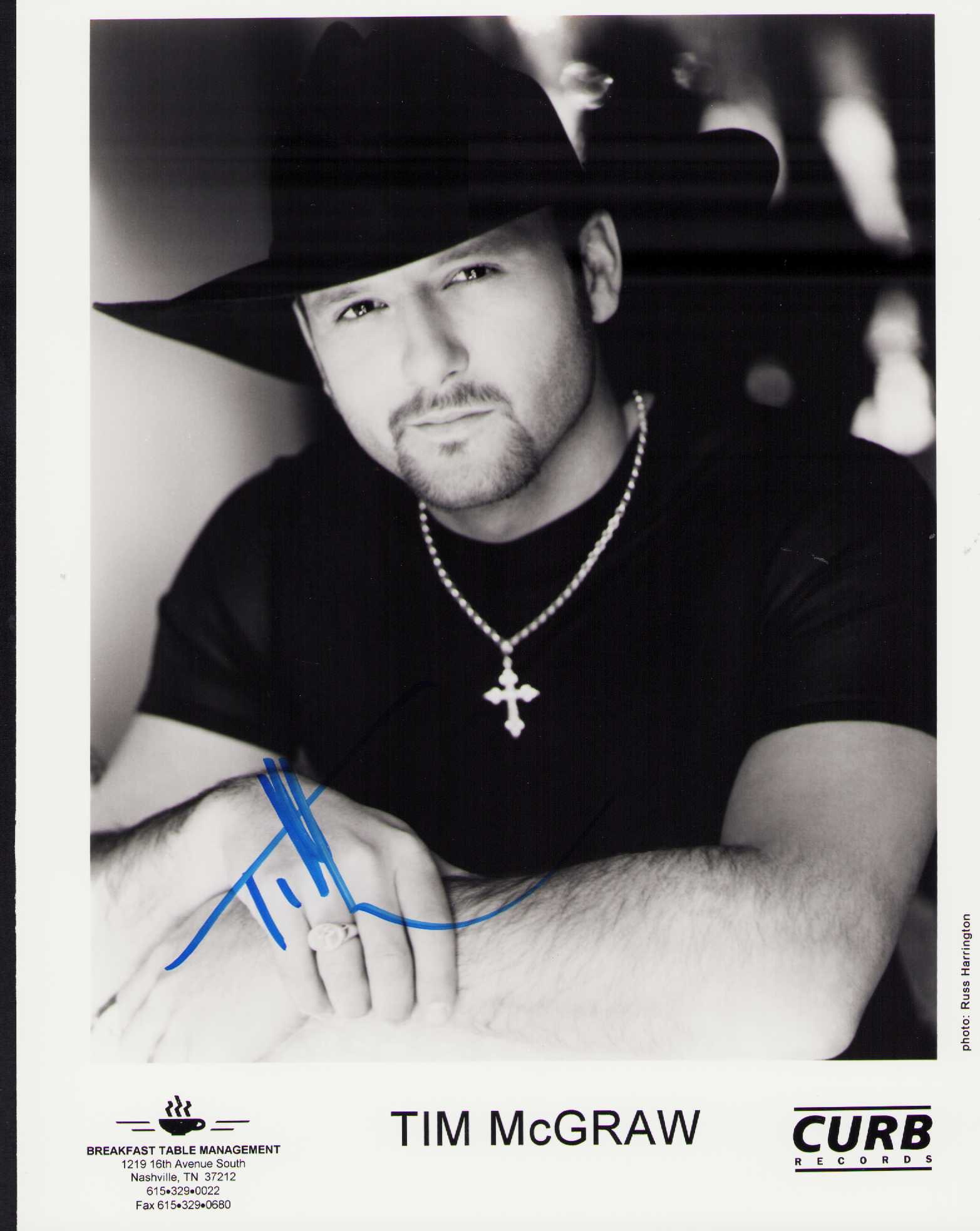 Tim McGraw signed photograph: A vintage signed 8x10 of the country legend Certificate of AuthenticityEVERY item in this auction comes with at minimum one fully illustrated and serial numbered COA signed by the leading