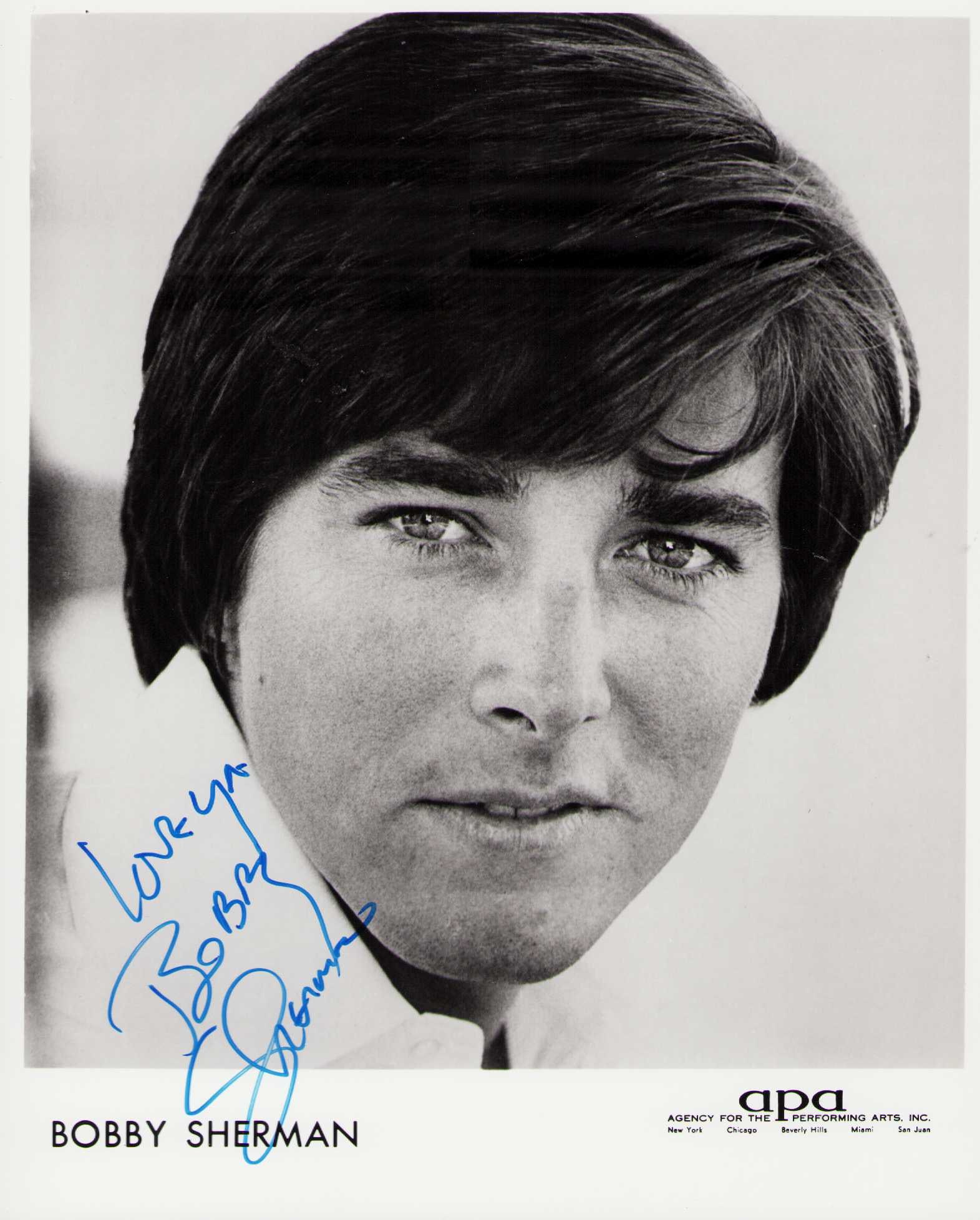 Bobby Sherman signed photograph: Scarce teenybopper legend singer signed 8x10 photograph Certificate of AuthenticityEVERY item in this auction comes with at minimum one fully illustrated and serial numbered COA signed by the leading 